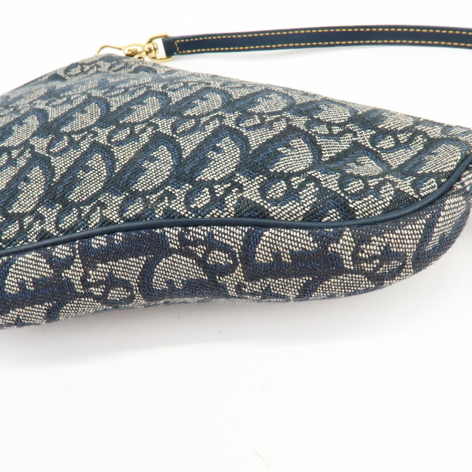 Christian Dior Trotter Jacguard Leather Saddle Bag Pouch Navy