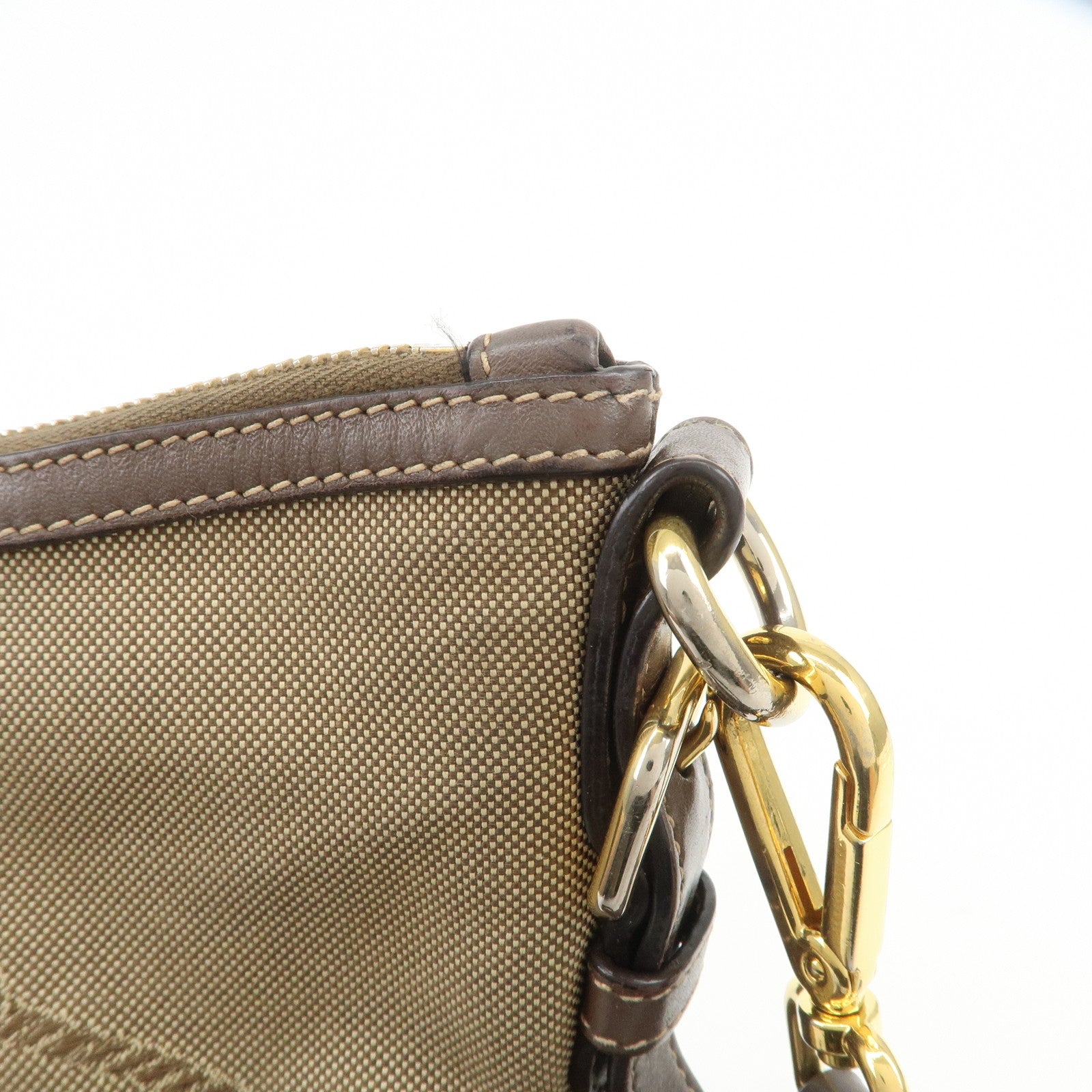PRADA Logo Jacquard Leather Shoulder Bag Beige Brown BT867A