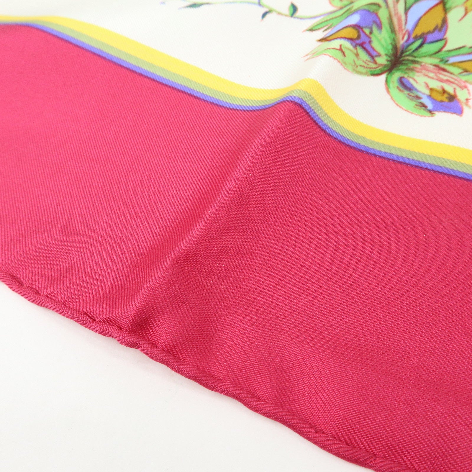 HERMES Carre 90 Silk 100% Scarf CERES White Pink Yellow Green