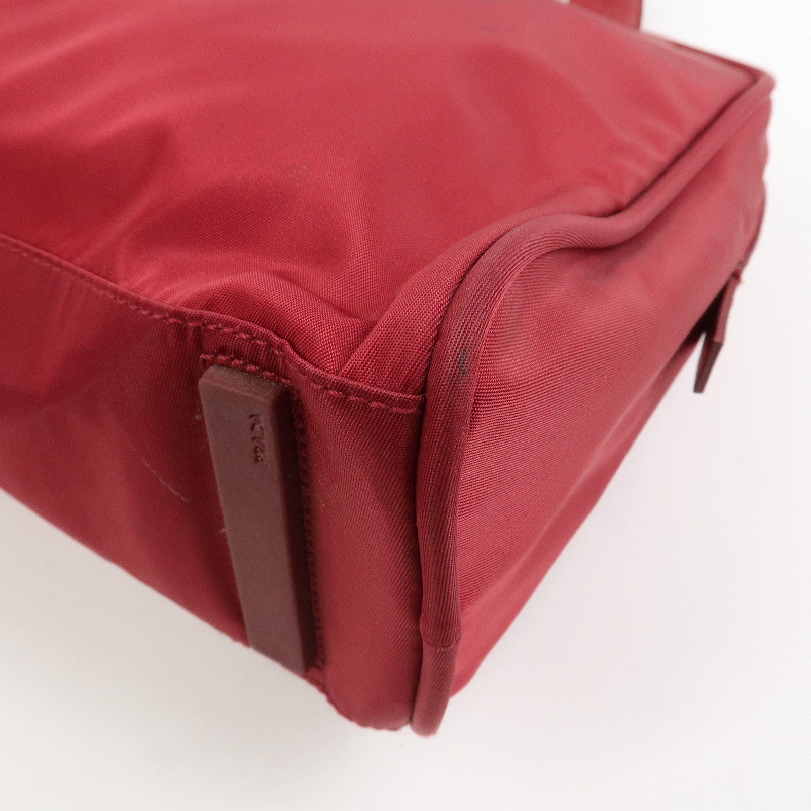 PRADA Triangle Logo Nylon Leather Hand Bag Wine Red B8495