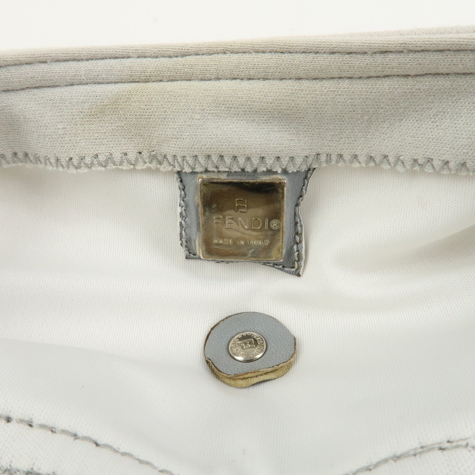 FENDI Mamma Baguette Cotton Shoulder Bag Hand Bag Gray Pink
