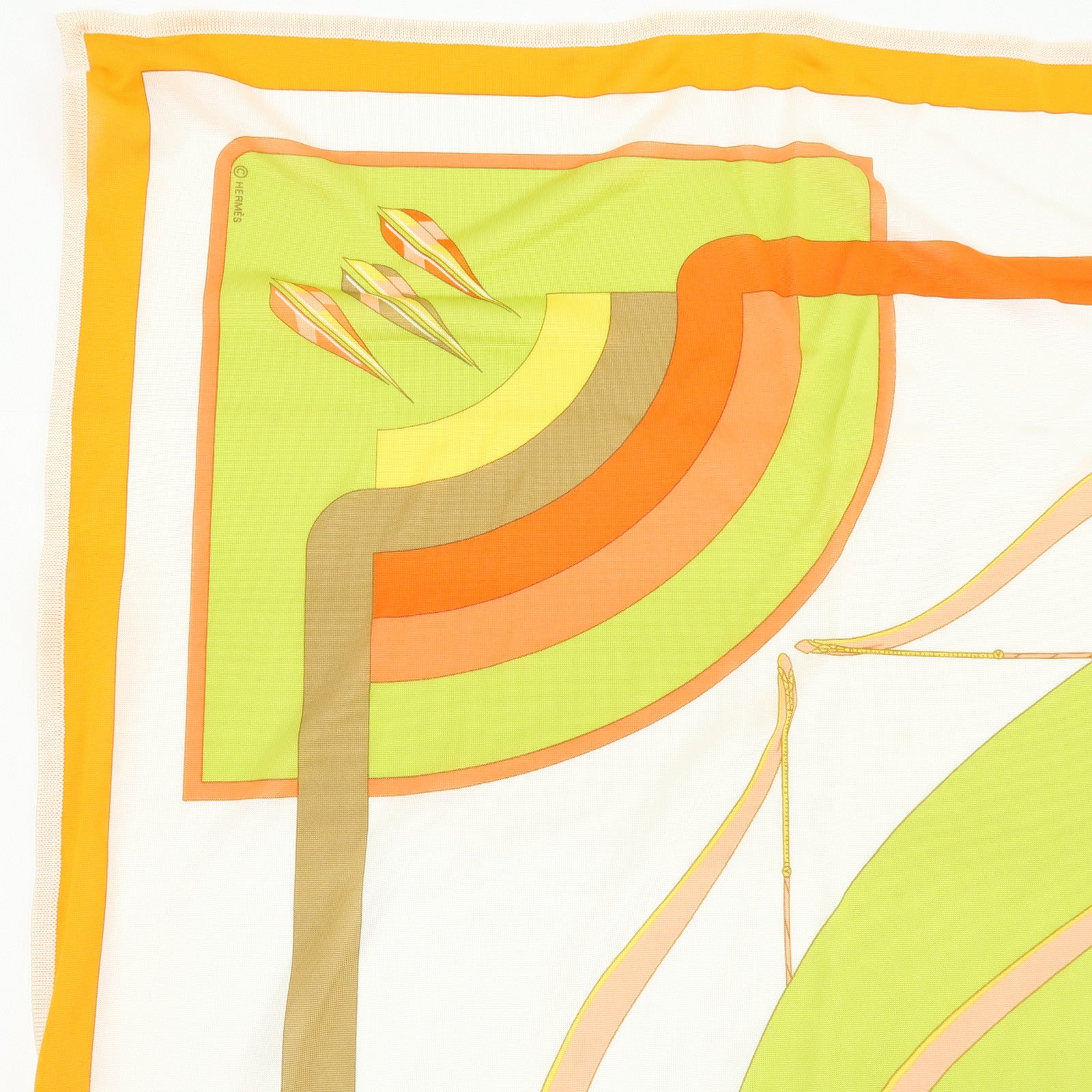 HERMES Carre 90 Silk 100% Scarf ARCS~EN~CIEL Orange White