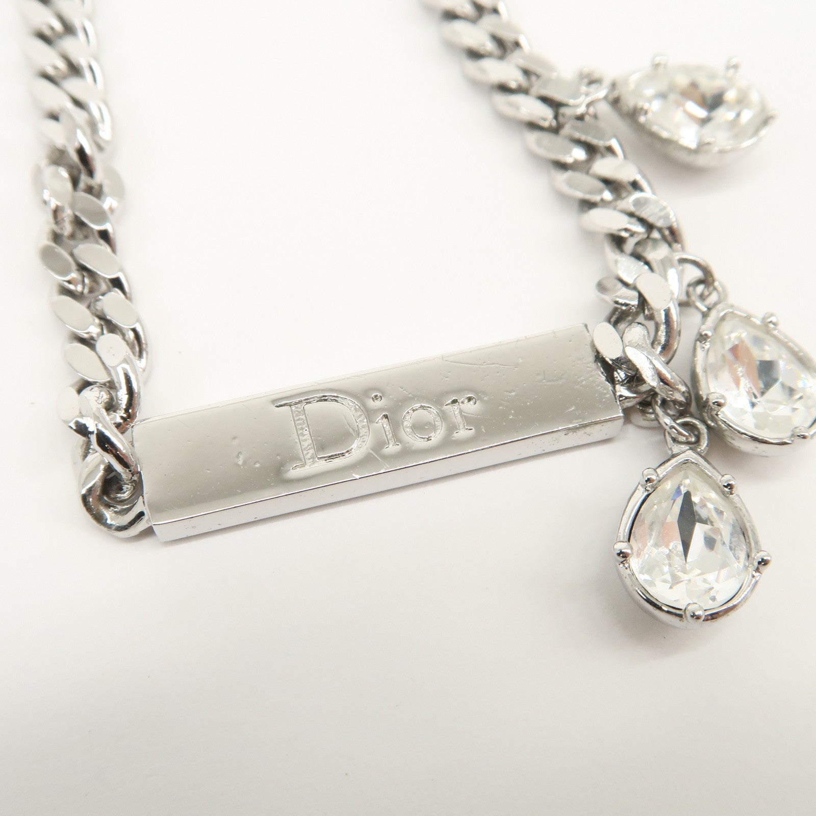 Christian Dior Teardrop shaped Rhinestone Metal Bracelet Silver