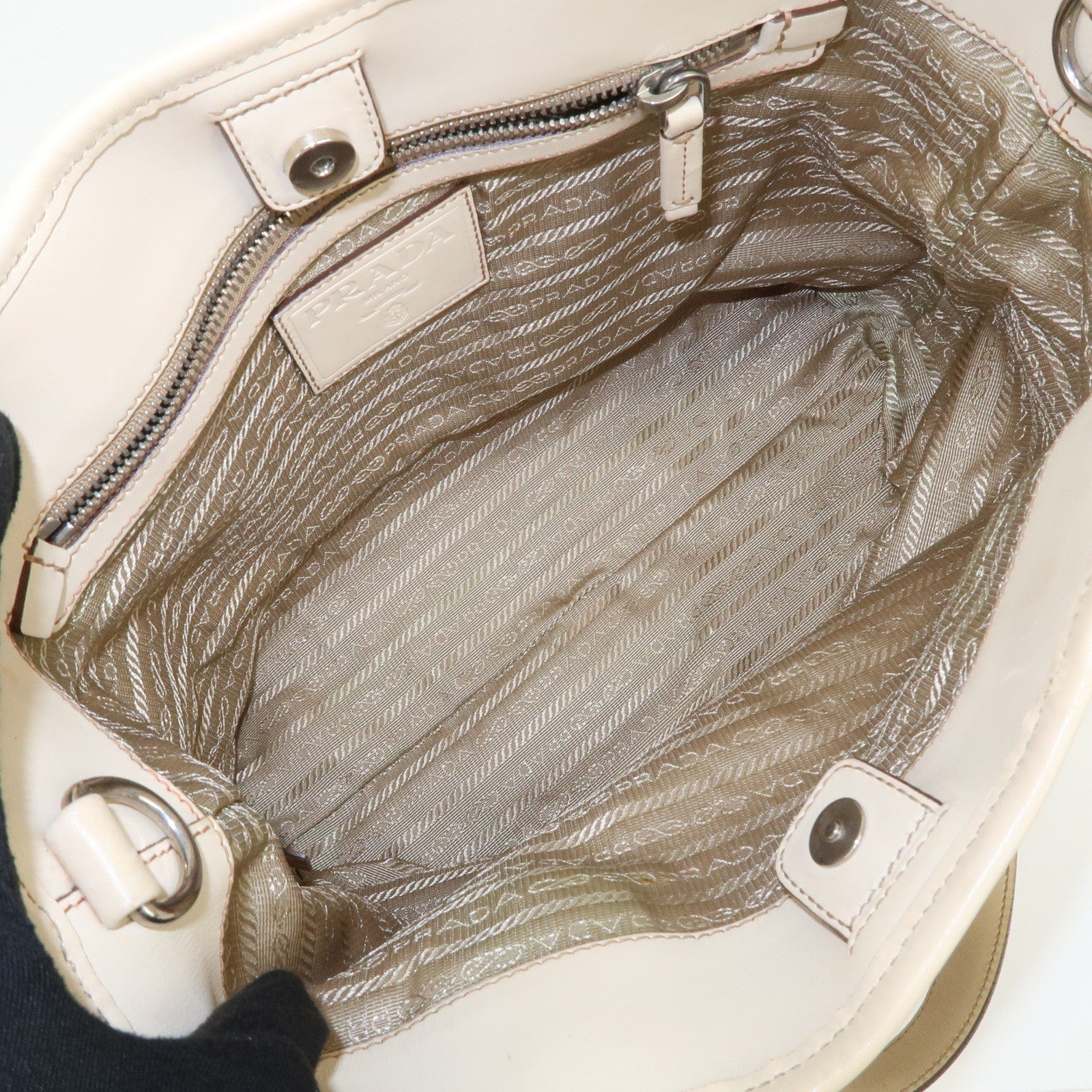 PRADA Logo Jacquard Leather 2Way Shoulder Bag Tote Bag Beige BR3414