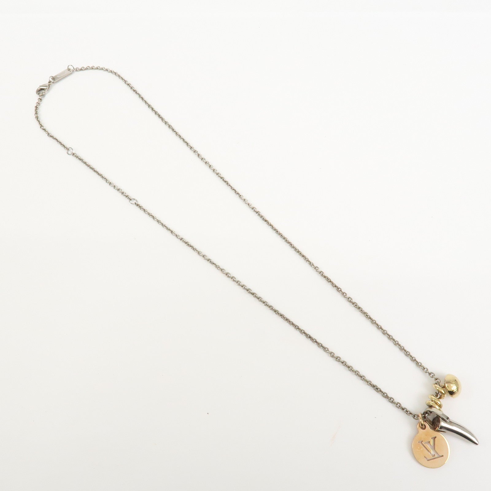 Louis Vuitton Metal LV Safari Charms Necklace Silver Gold M68106