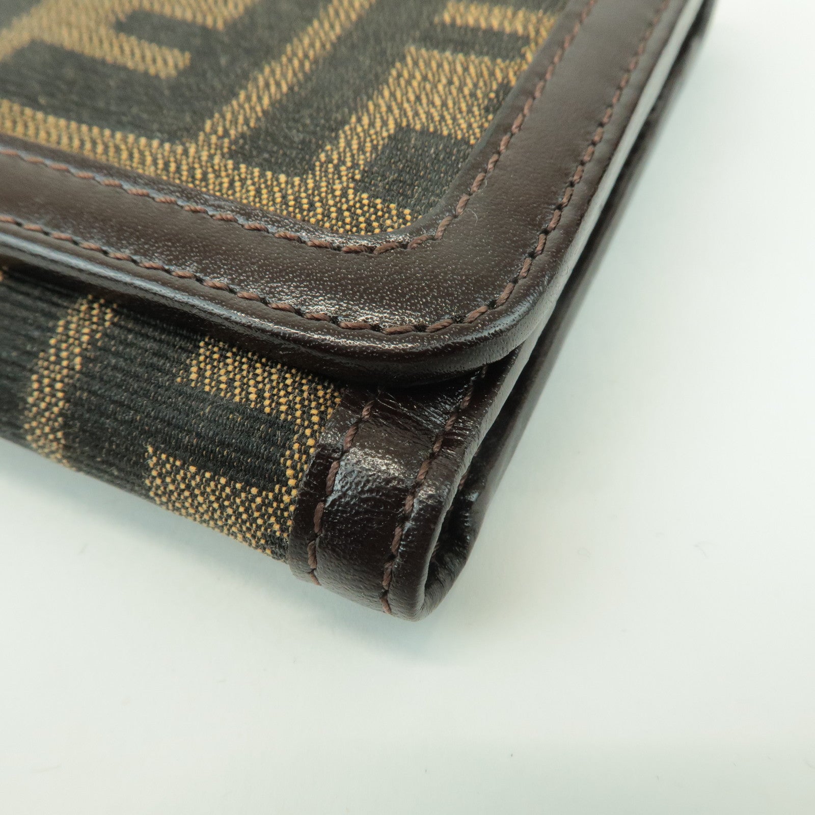 FENDI Zucca Leather Canvas Tri-fold Wallet Black Brown 30794 Used