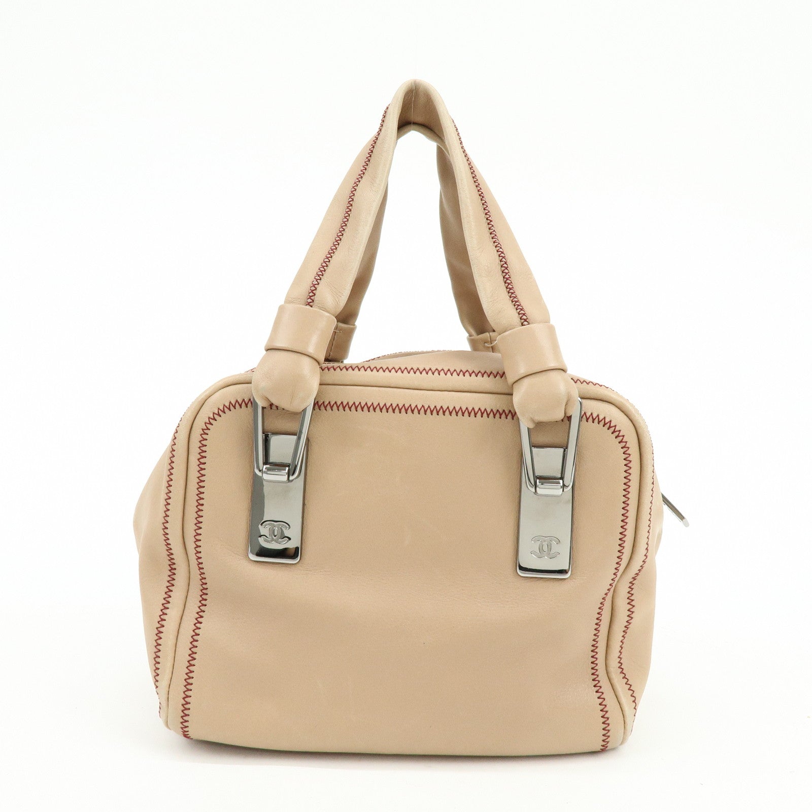 CHANEL COCO Mark Lamb Skin Hand Bag Pink Beige