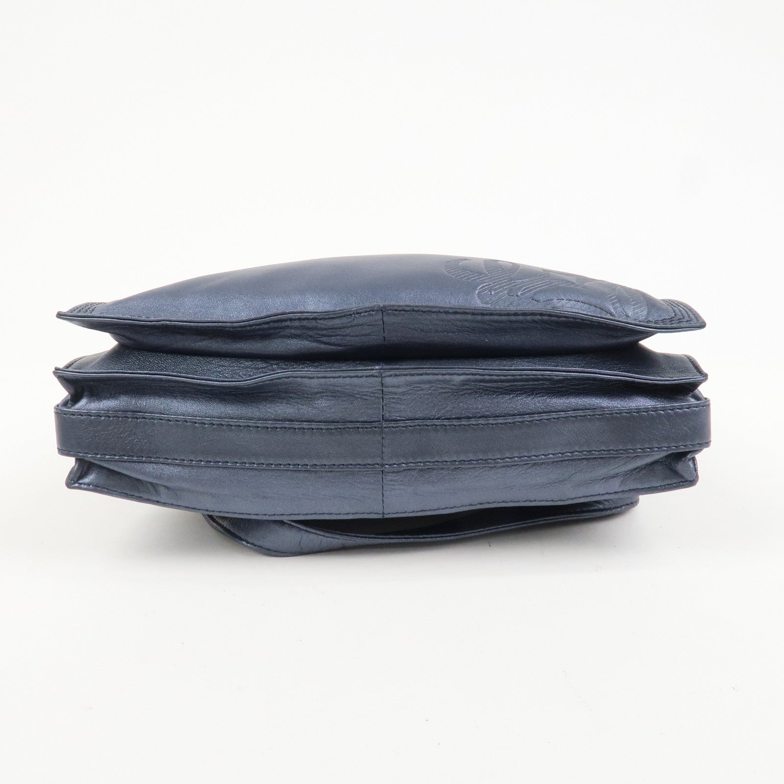 LOEWE Anagram Leather Shoulder Bag Hand Bag Metallic Blue