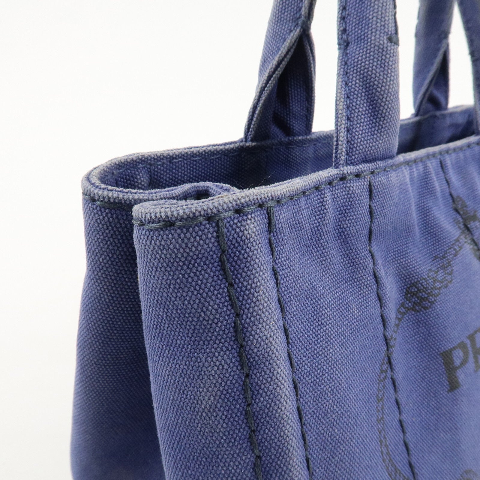 PRADA Logo Canapa Canvas 2Way Tote Bag Hand Bag Navy B2642B Used