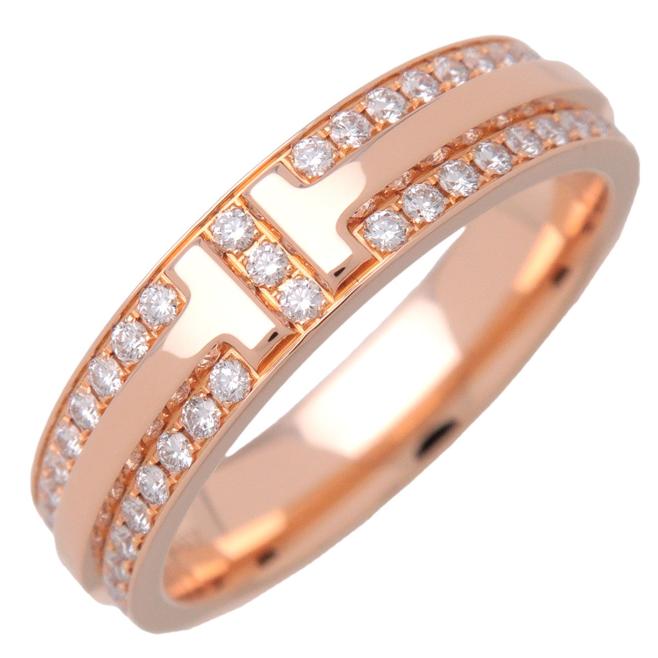 Tiffany & Co T Narrow Full Pave Diamond Ring 750PG Rose Gold US6