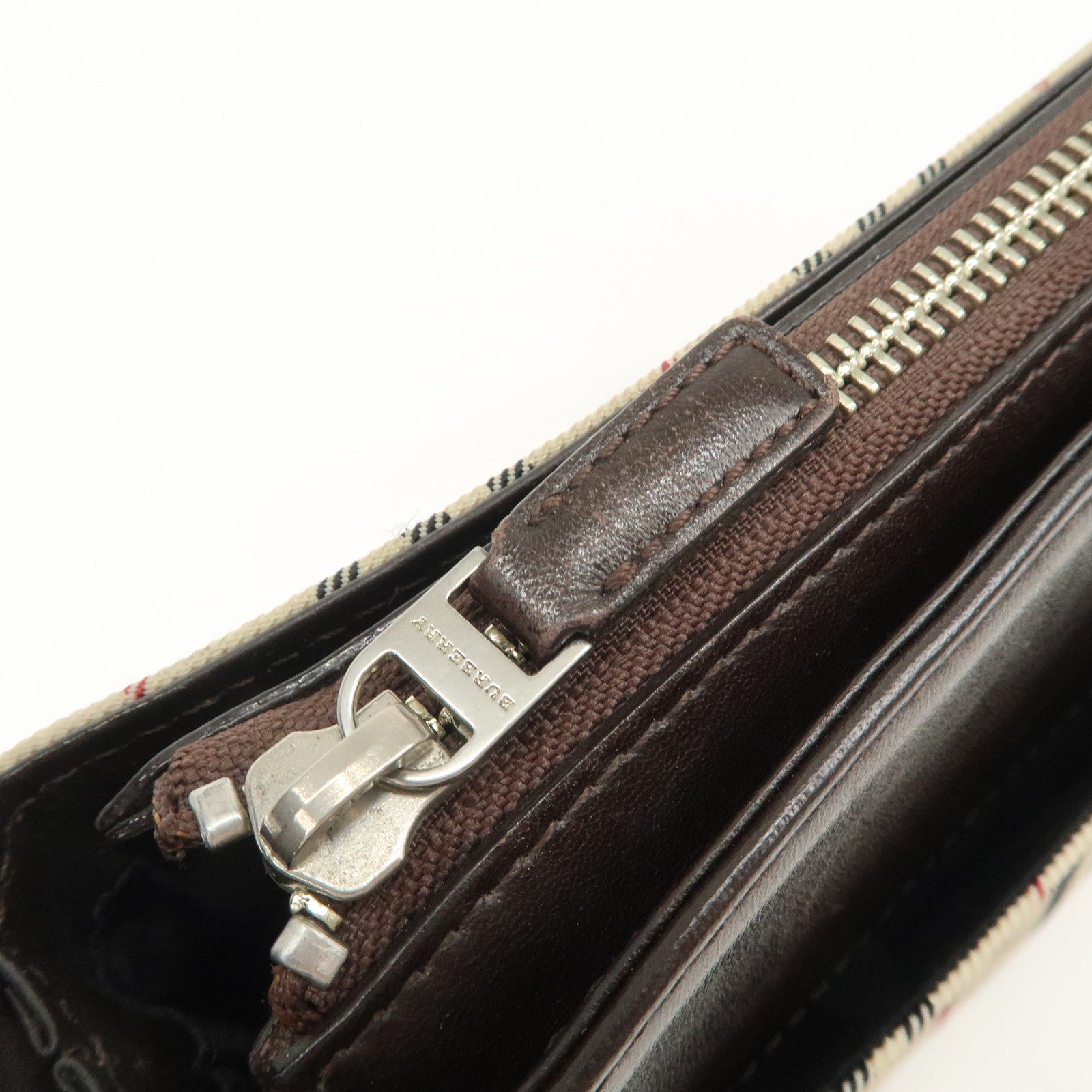 BURBERRY Leather Canvas Shoulder Bag Nova Plaid Brown