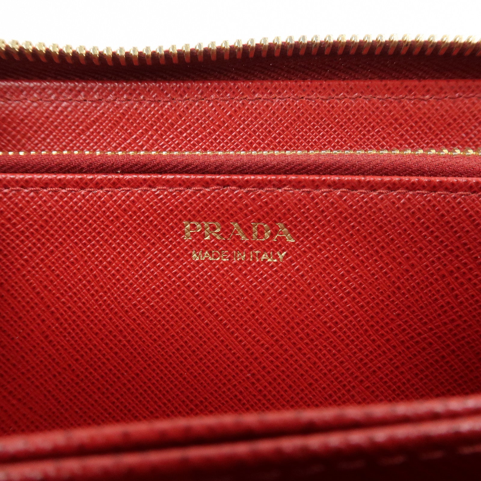 PRADA Logo Saffiano Leather Round Zippy Long Wallet Red 1ML506