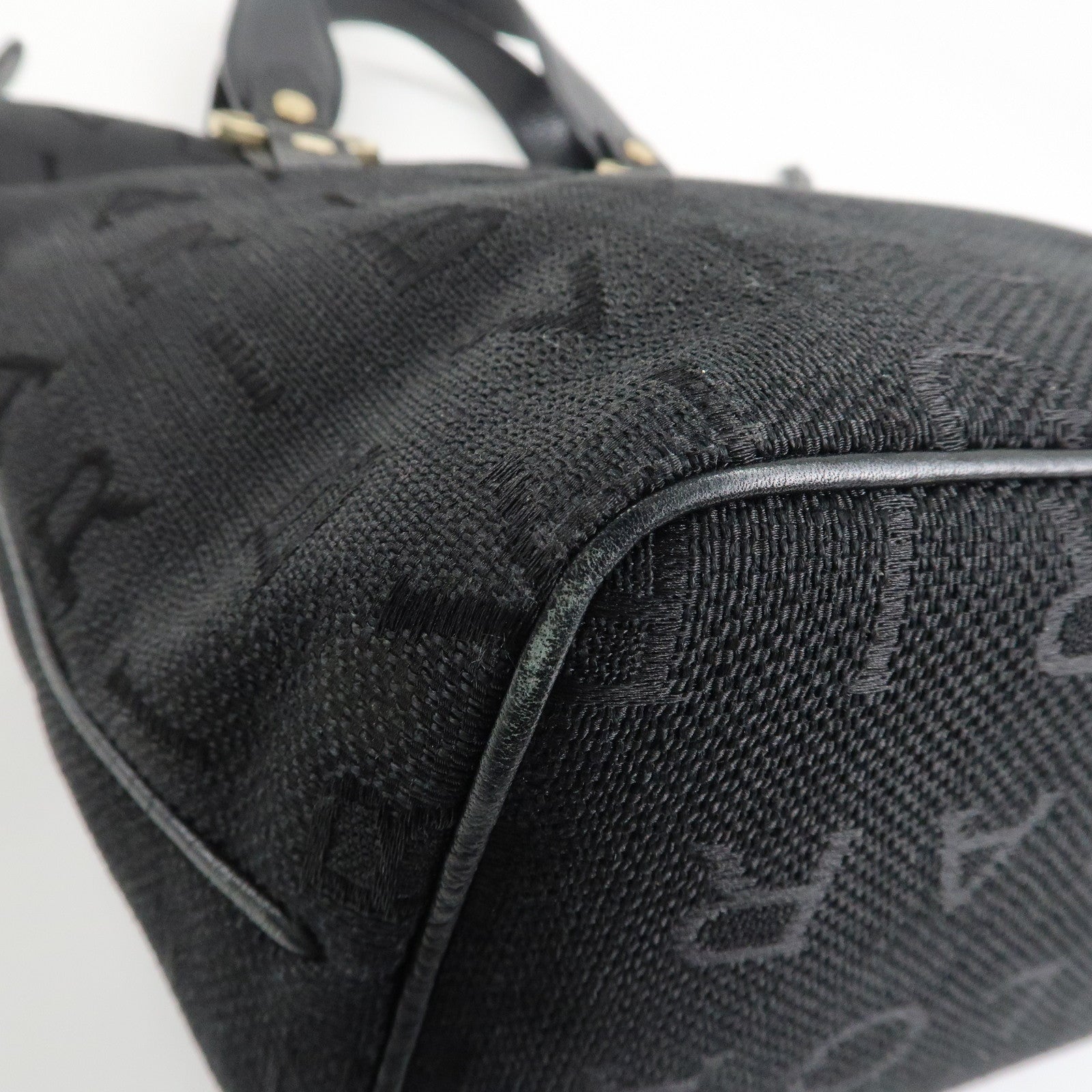 BVLGARI Logo Mania Leather Canvas Tote Bag Hand Bag Black Used