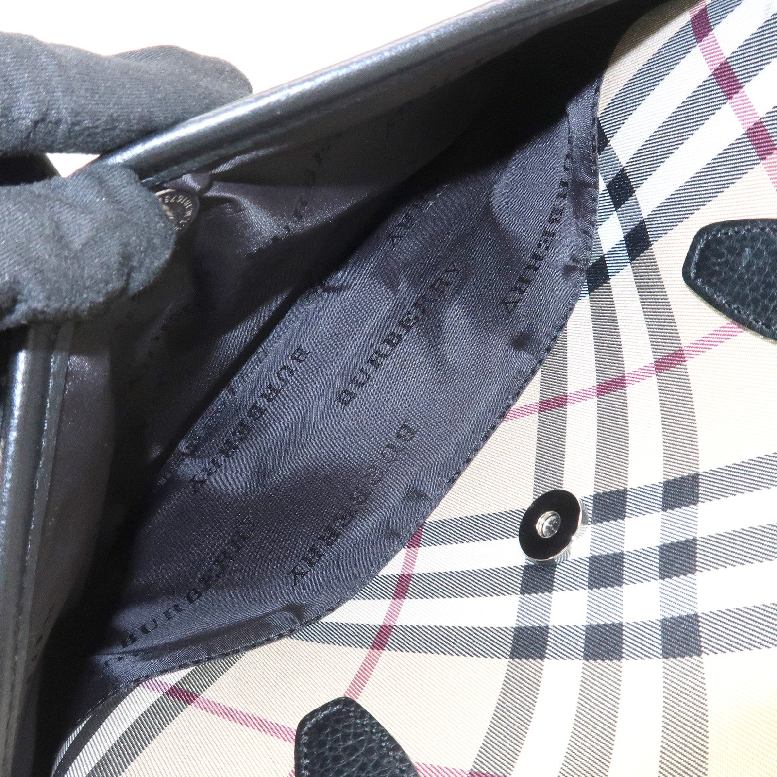 BURBERRY Nova Plaid Nylon Leather Tote Bag Hand bag Black