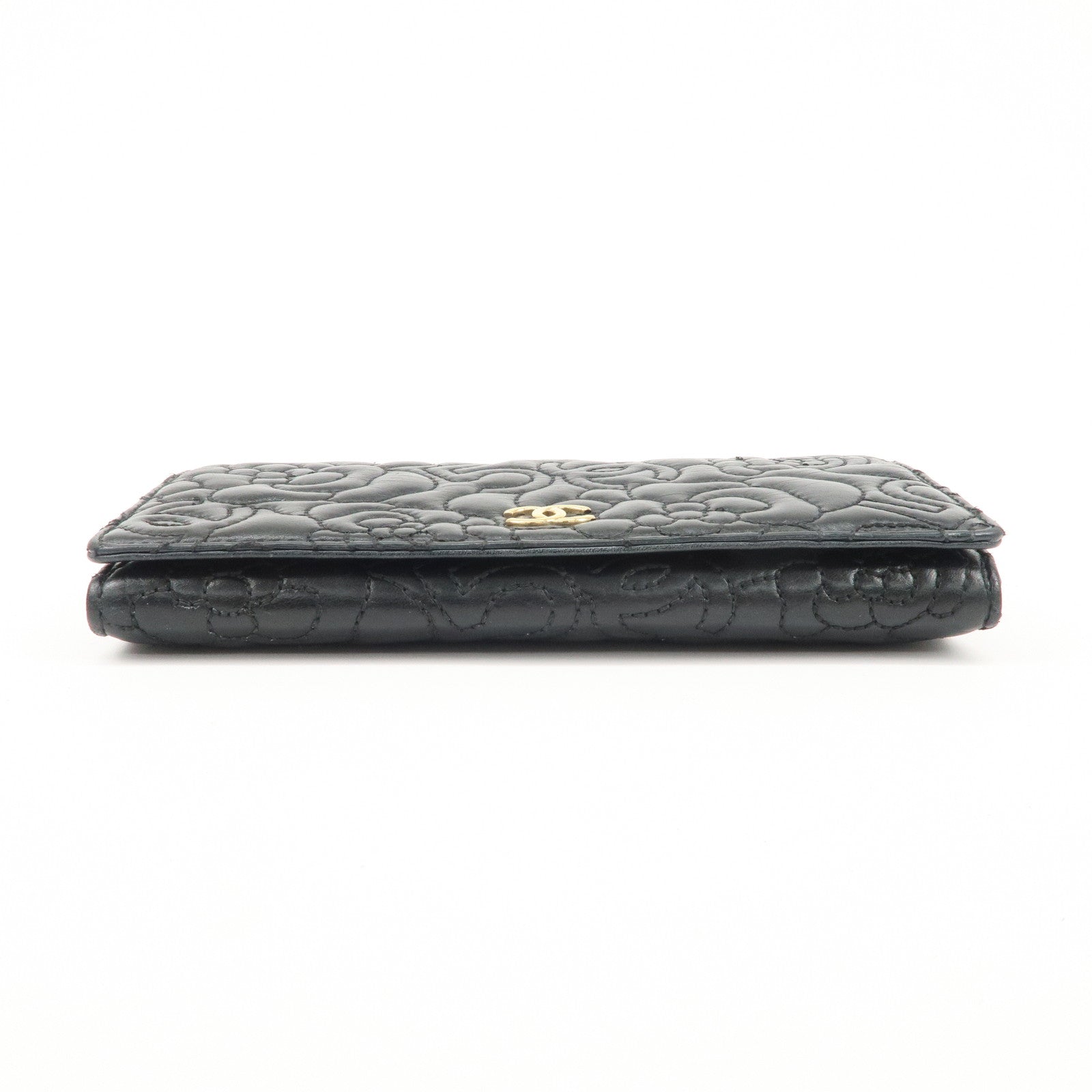 CHANEL Camelia No.5 COCO Mark Lamb Skin Bi-fold Long Wallet A70619 Used