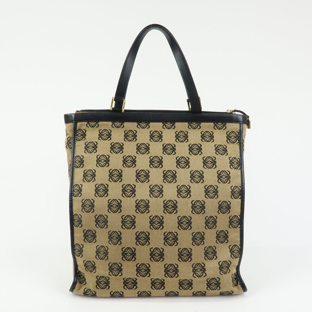 LOEWE Anagram Jacquard Canvas Leather Tote Bag Beige Black