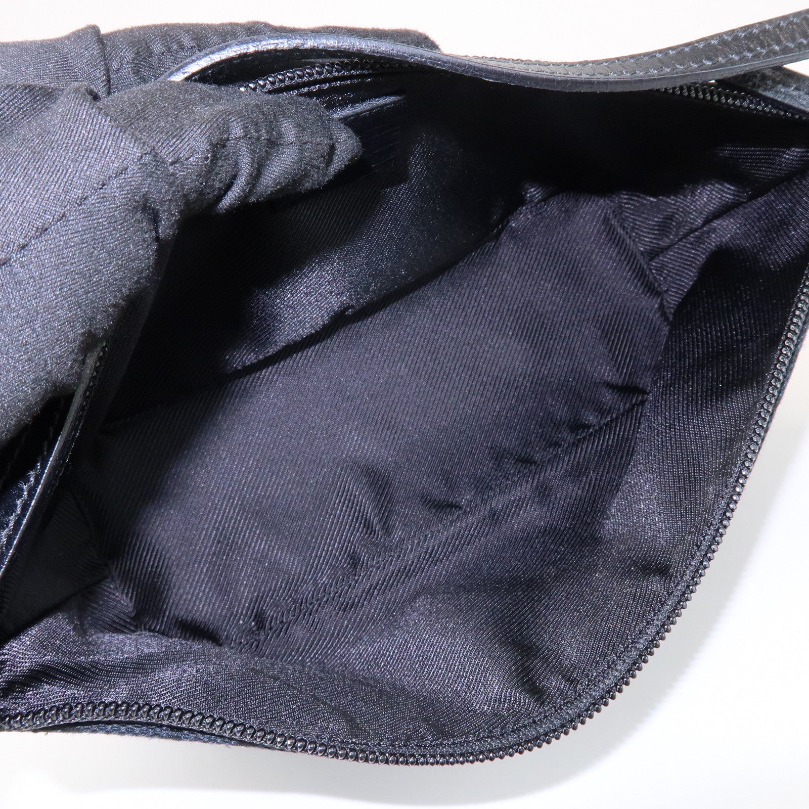 GUCCI Boat Bag GG Canvas Leather Pouch Hand Bag Black 07198