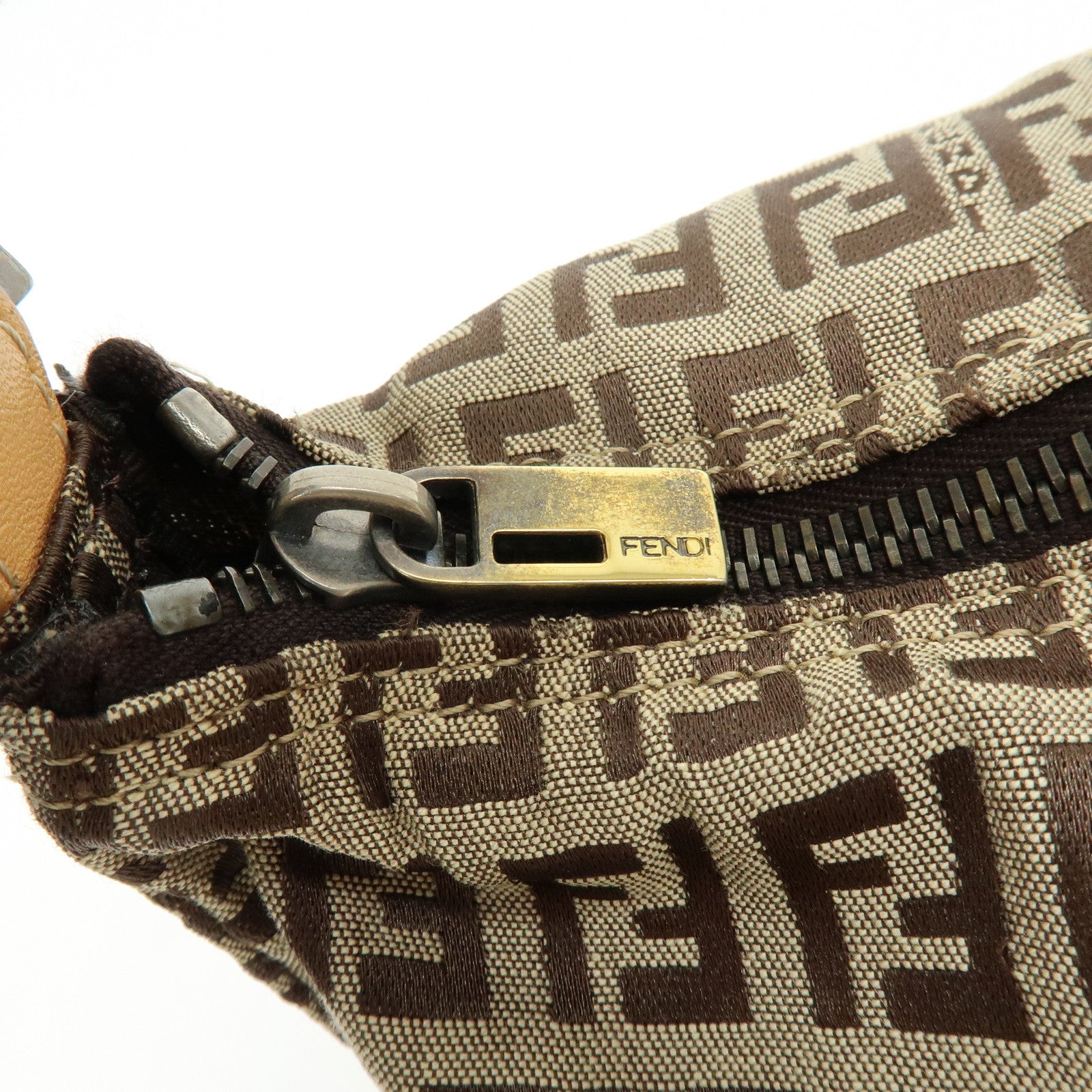 FENDI Zucchino Canvas Leather Hand Bag Beige 8N0005