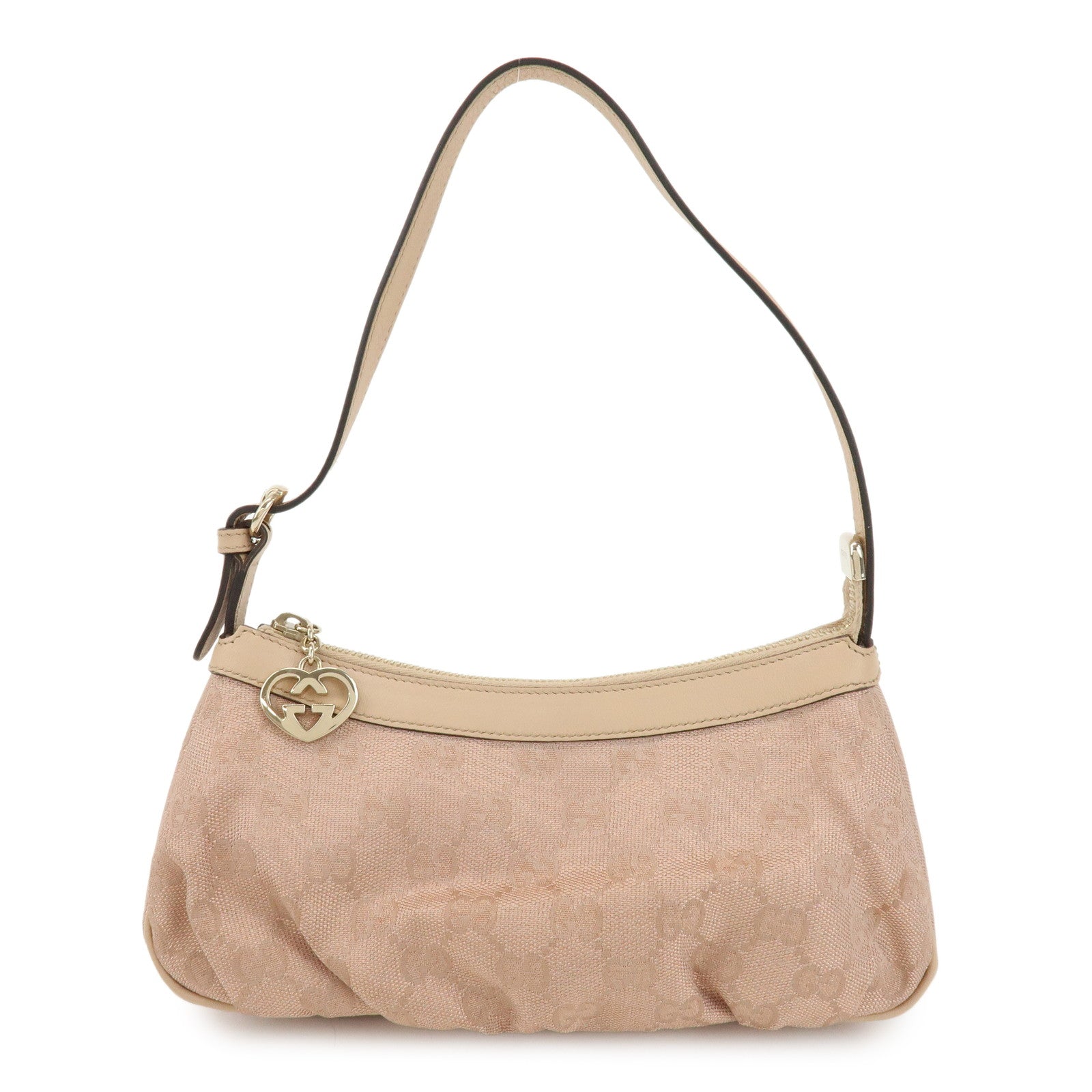 GUCCI Lovely Heart GG Canvas Leather Hand Bag Pink Beige 245938