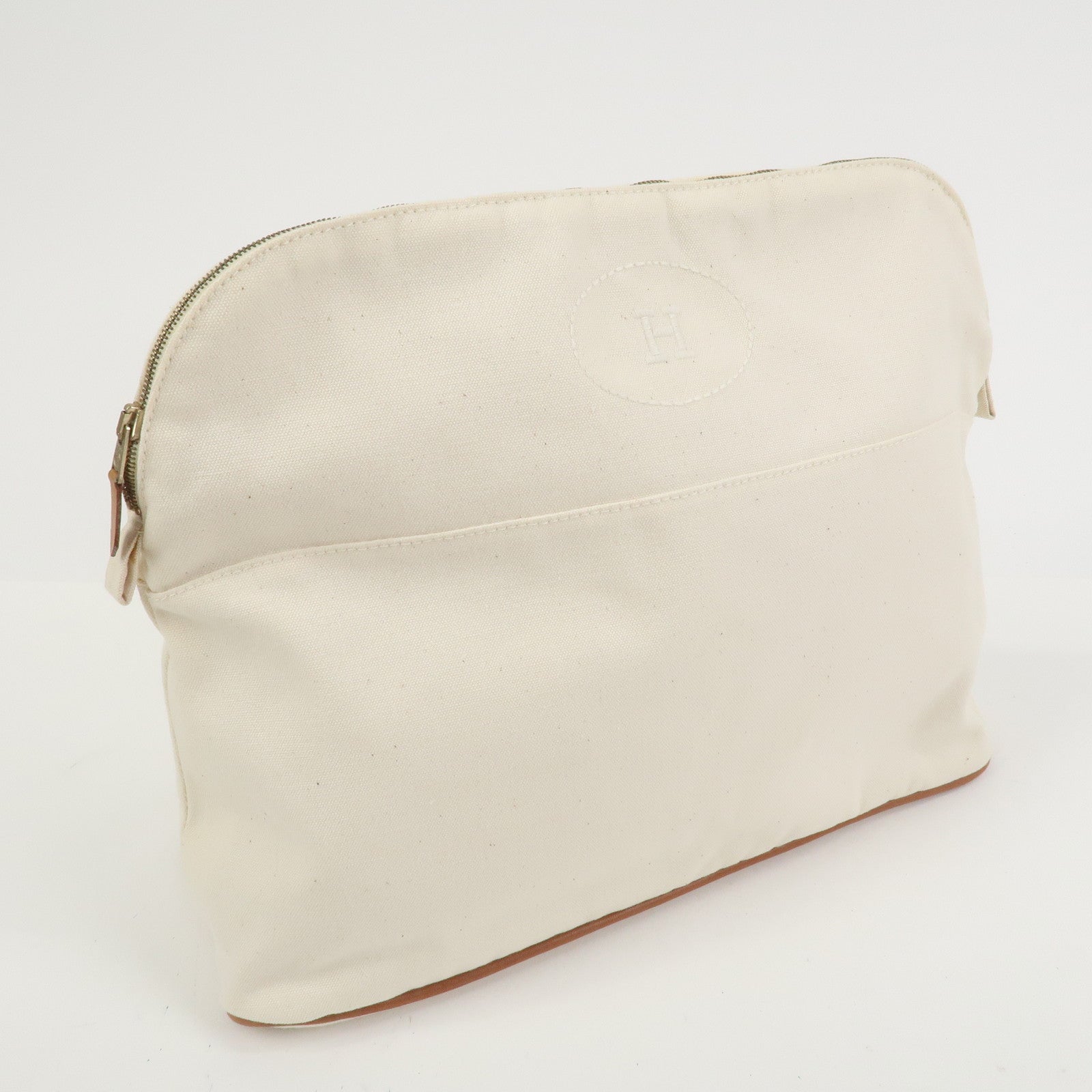 HERMES Bolide Canvas Leather Pouch TGM Natural