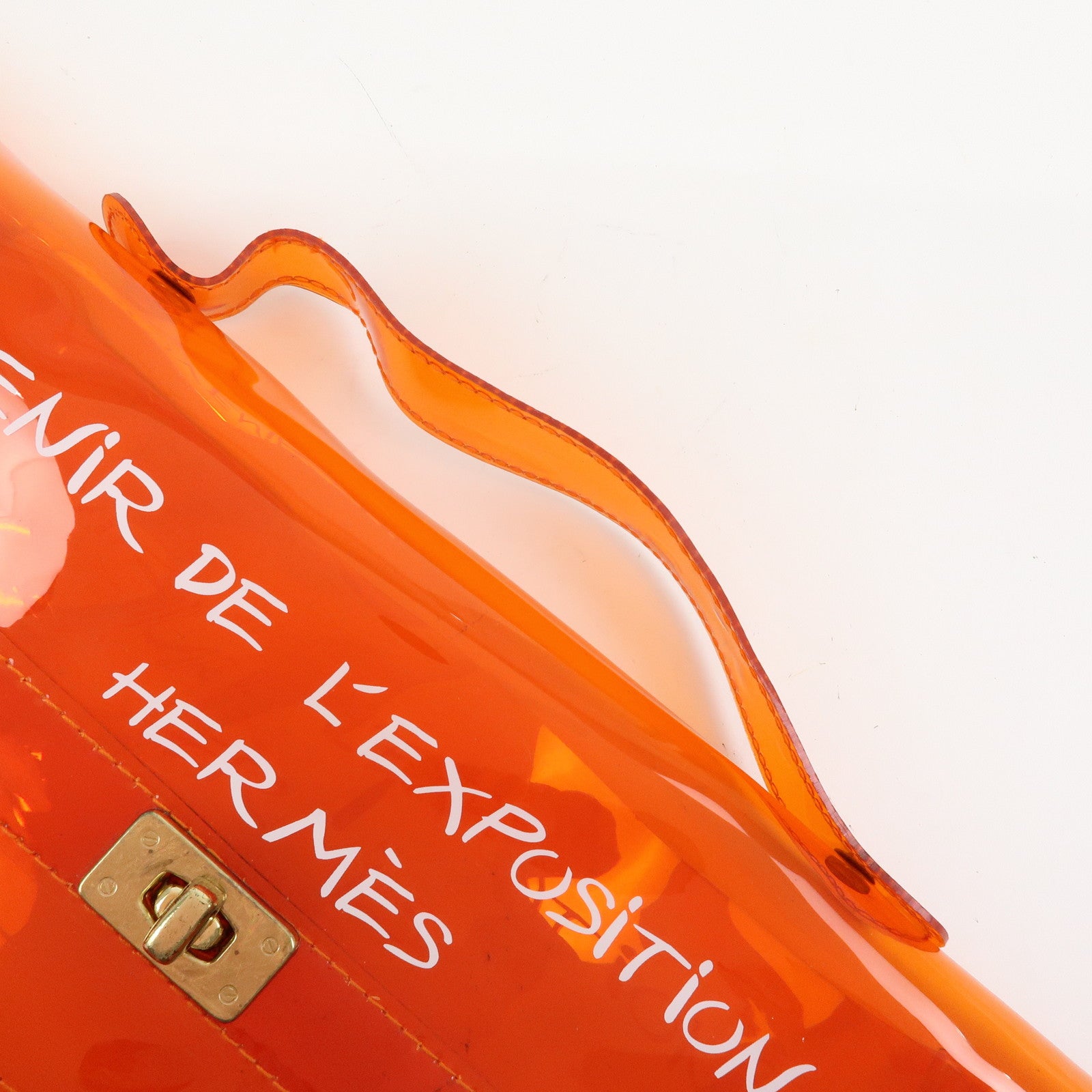 HERMES Kelly Vinyl Hand Bag Clear Transparent Orange