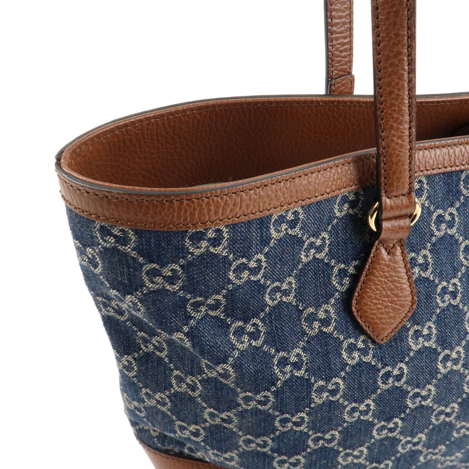 GUCCI Ophidia GG Denim Leather Tote Bag Blue Brown 631685 Used