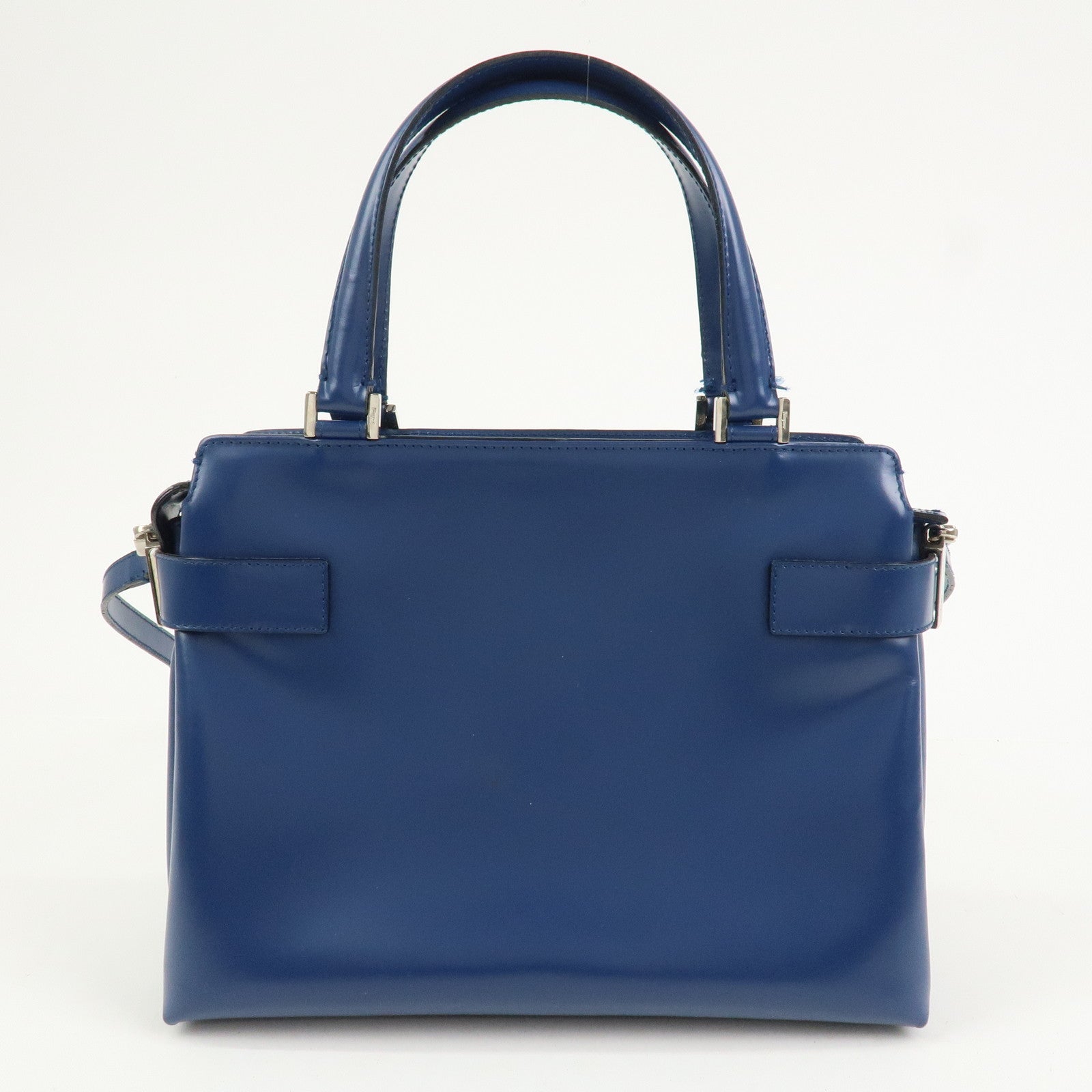Ferragamo Gancini Logo Leather 2Way Bag Hand Bag Shoulder Bag Blue