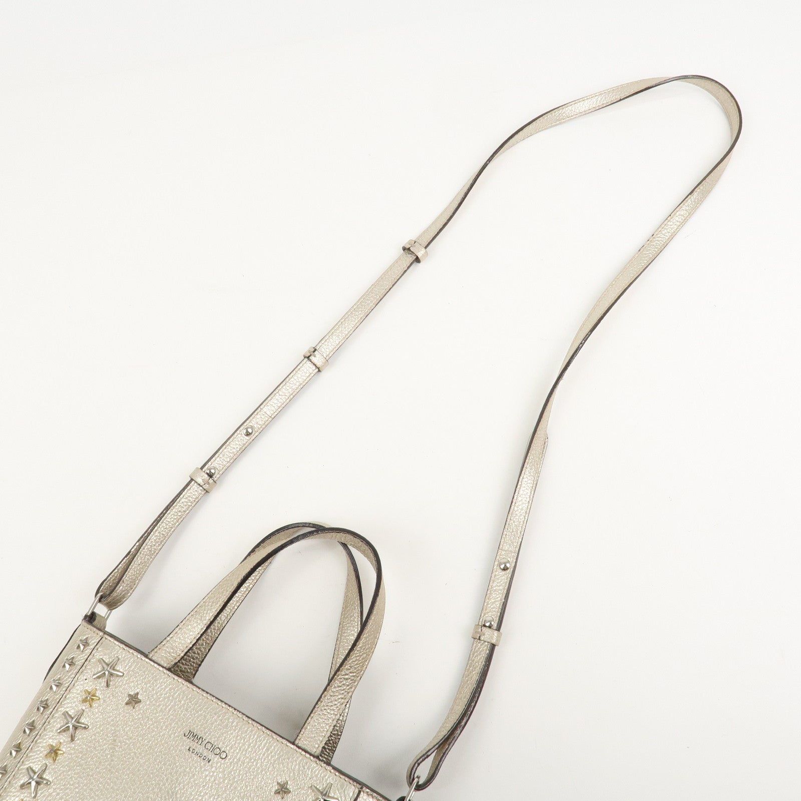 JIMMY CHOO Studs Leather 2Way Bag Hand Bag Silver