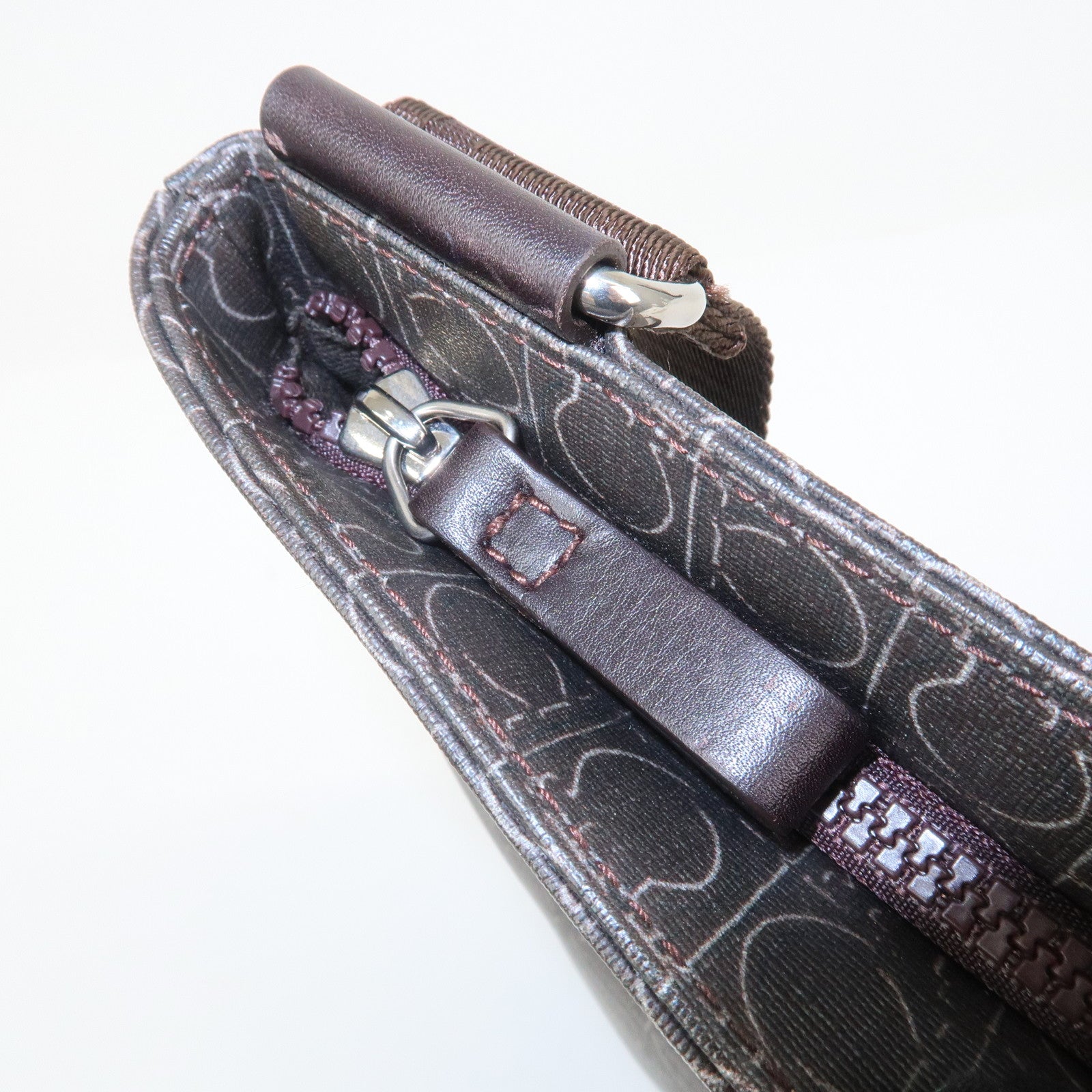 Ferragamo Gancini PVC Leather Shoulder Bag Crossbody Bag Brown