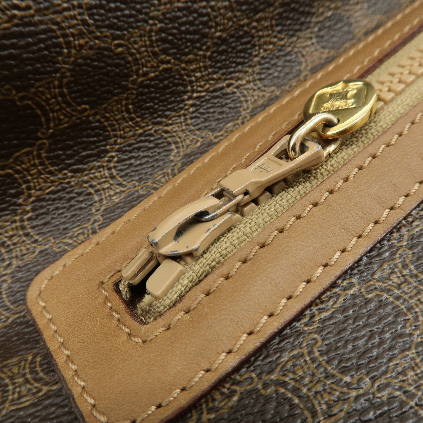 CELINE Macadam PVC Leather Clutch Bag Pouch Brown