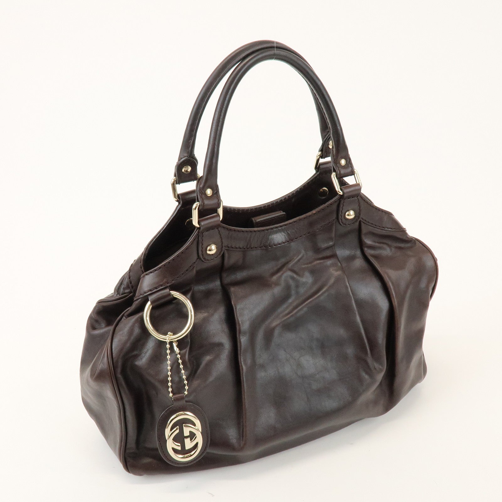 GUCCI Sukey Interlocking G Leather Tote Bag Hand Bag Brown 211944