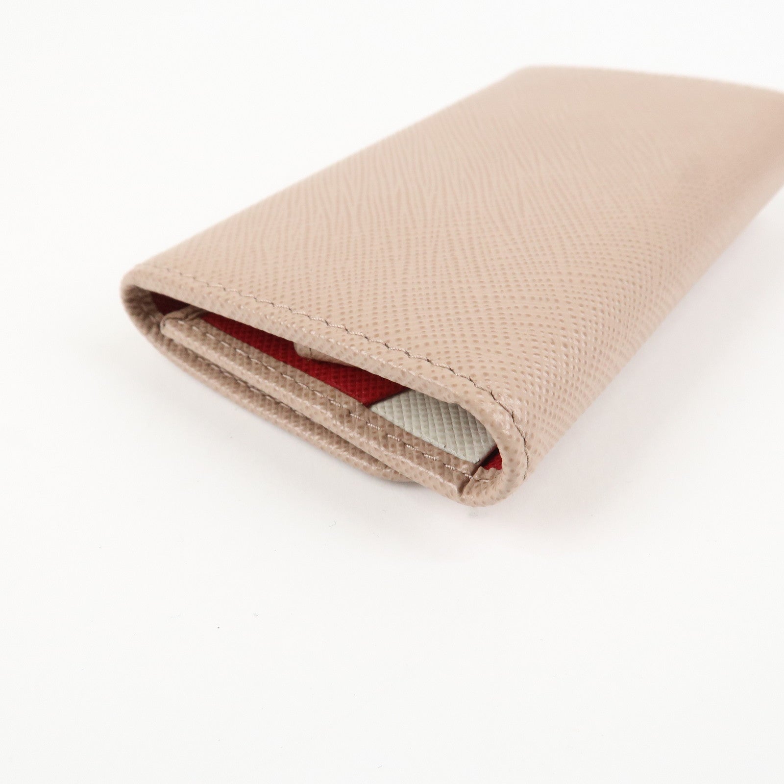 PRADA Logo Leather 4 Rings Key Case Key Holder Beige 1PG004 Used