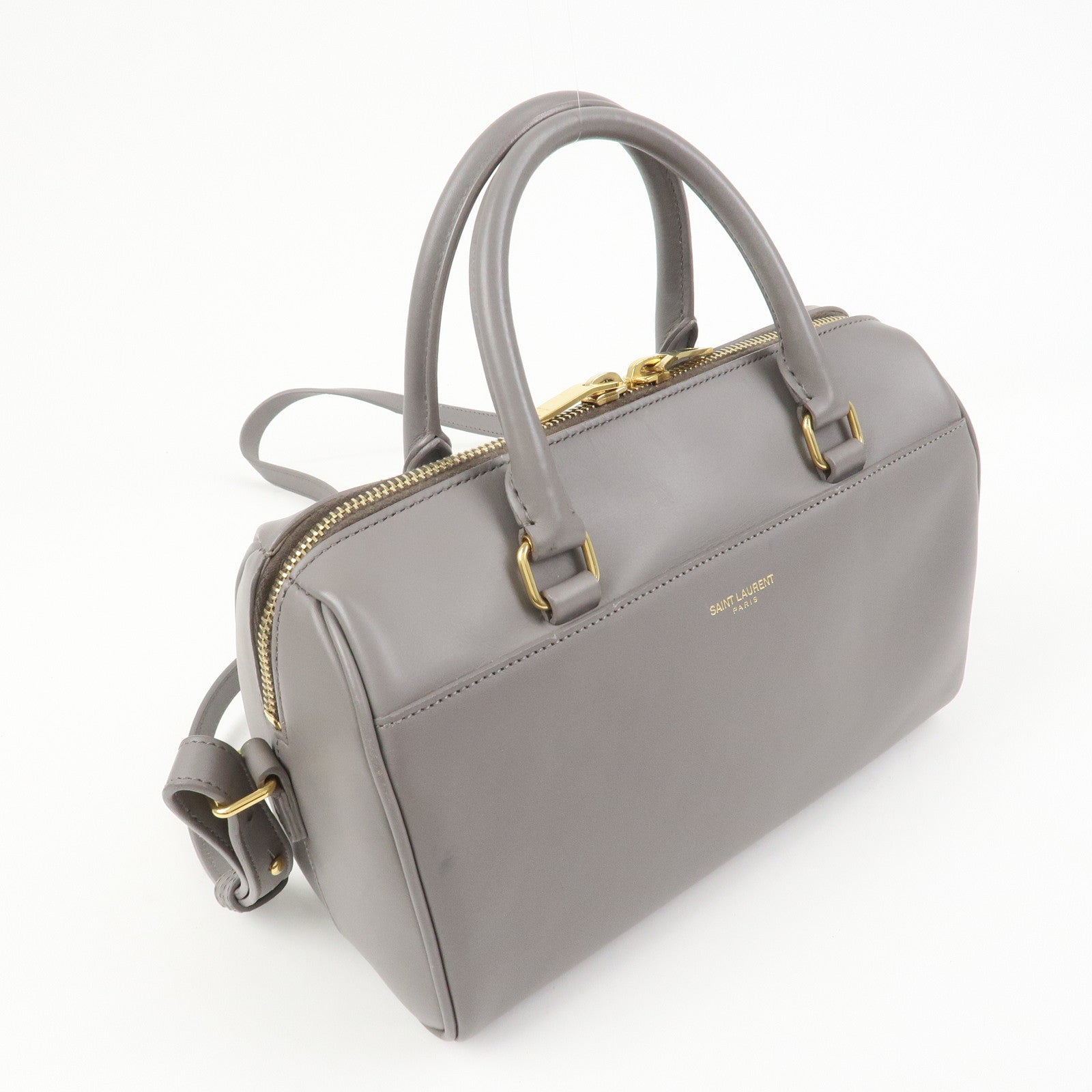 SAINT LAURENT PARIS Baby Duffle Leather 2WAY Hand Bag Gray 330958
