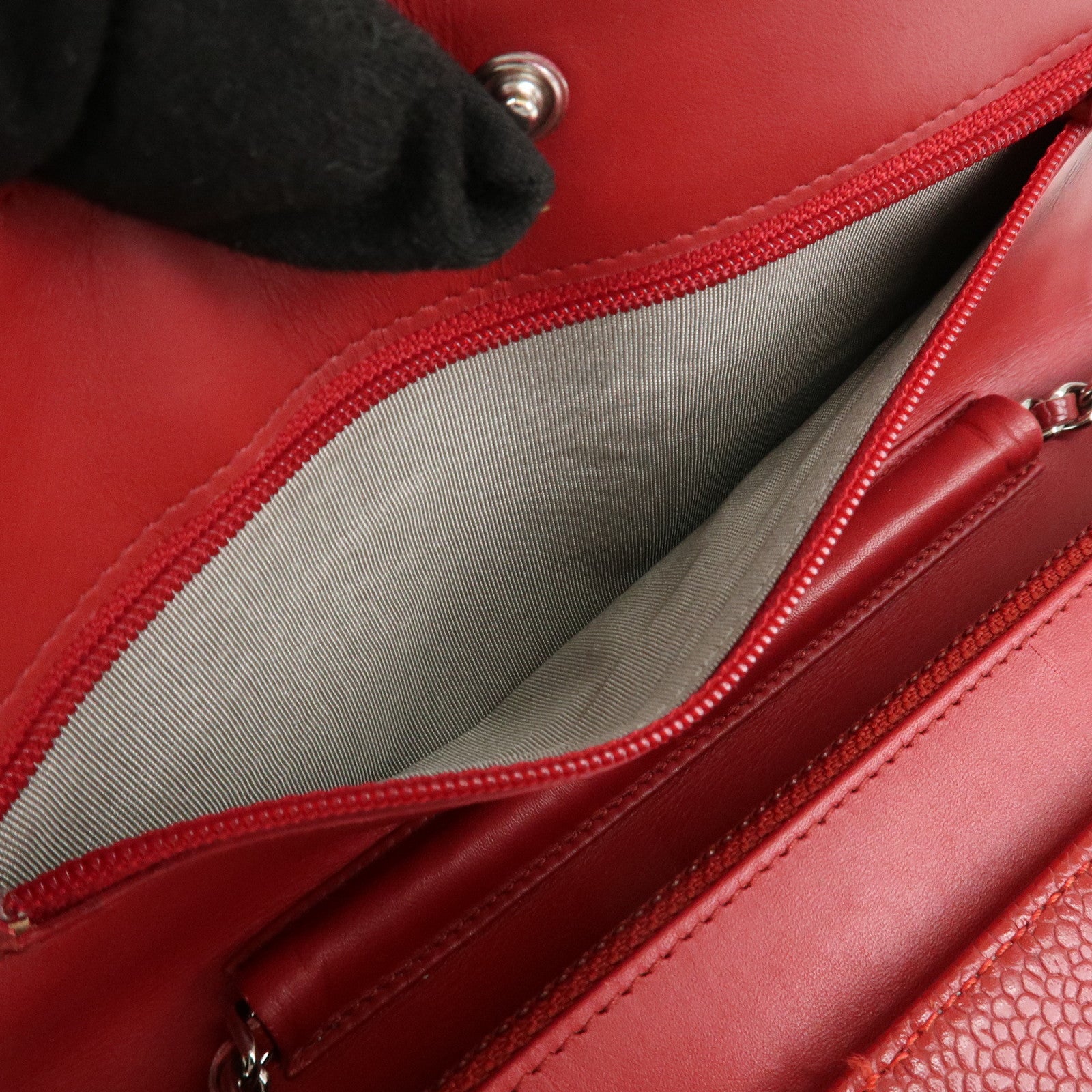 CHANEL COCO Mark Caviarskin Chain Shoulder Bag Wallet Red A48654