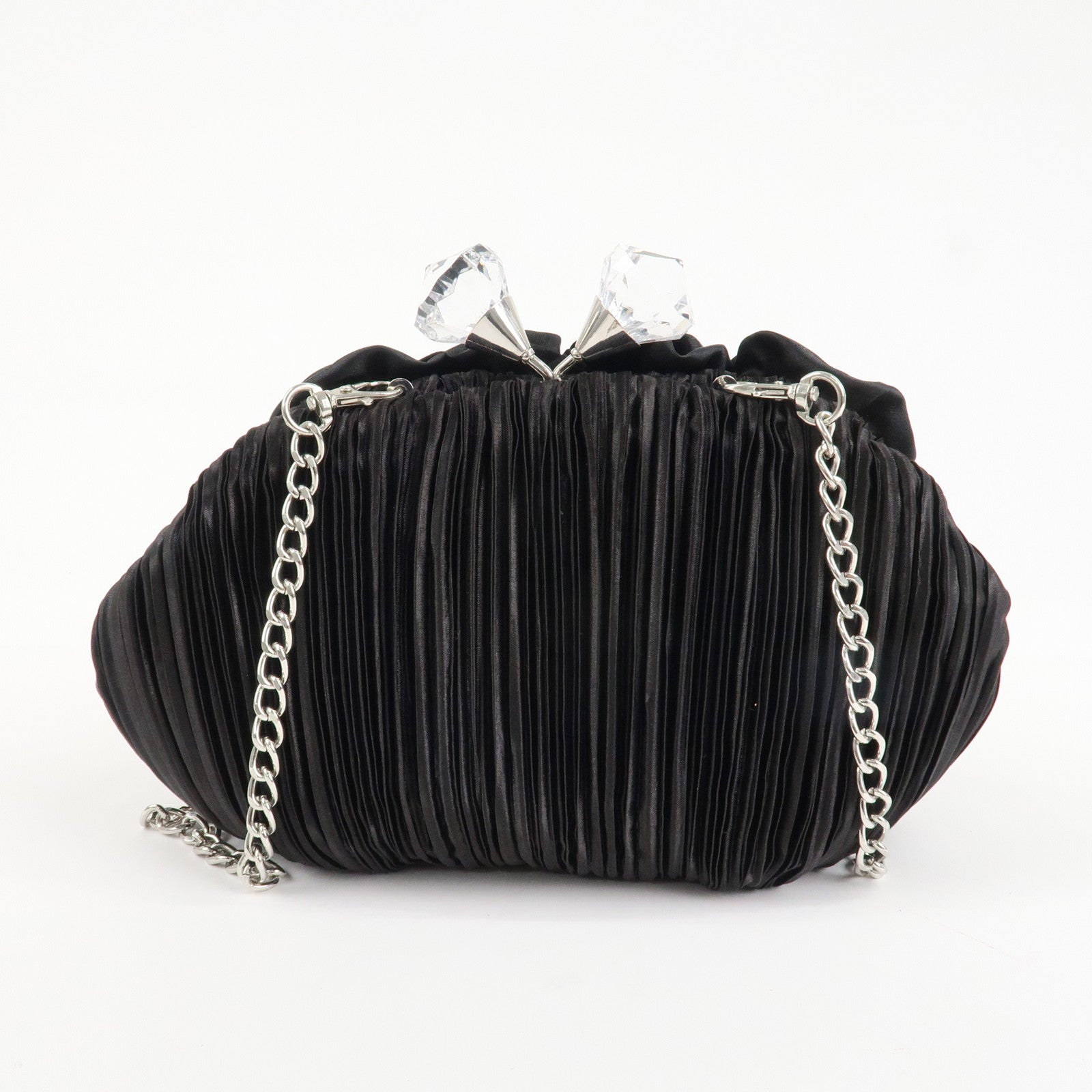 VALENTINO Nylon Chain Shoulder Bag Black Crystal Kiss Lock Used