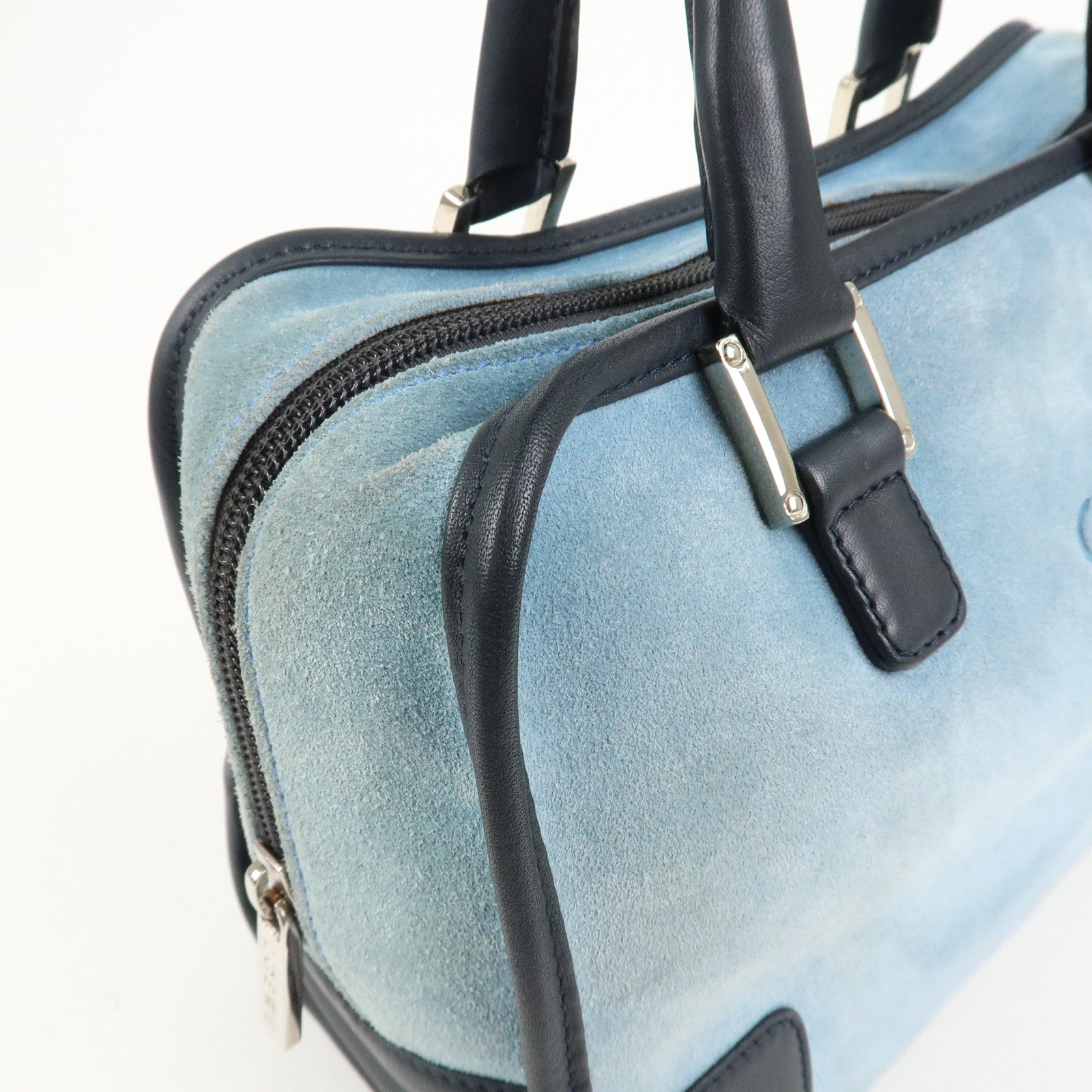 LOEWE Anagram Suede Leather Amazona 28 Hand Bag Blue