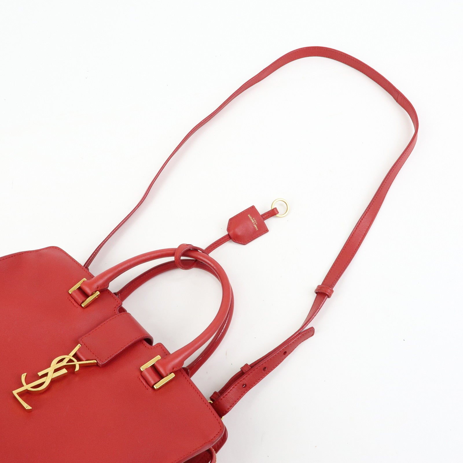 SAINT LAURENT PARIS Baby Cabas Leather 2Way Bag Hand Bag Red 424868