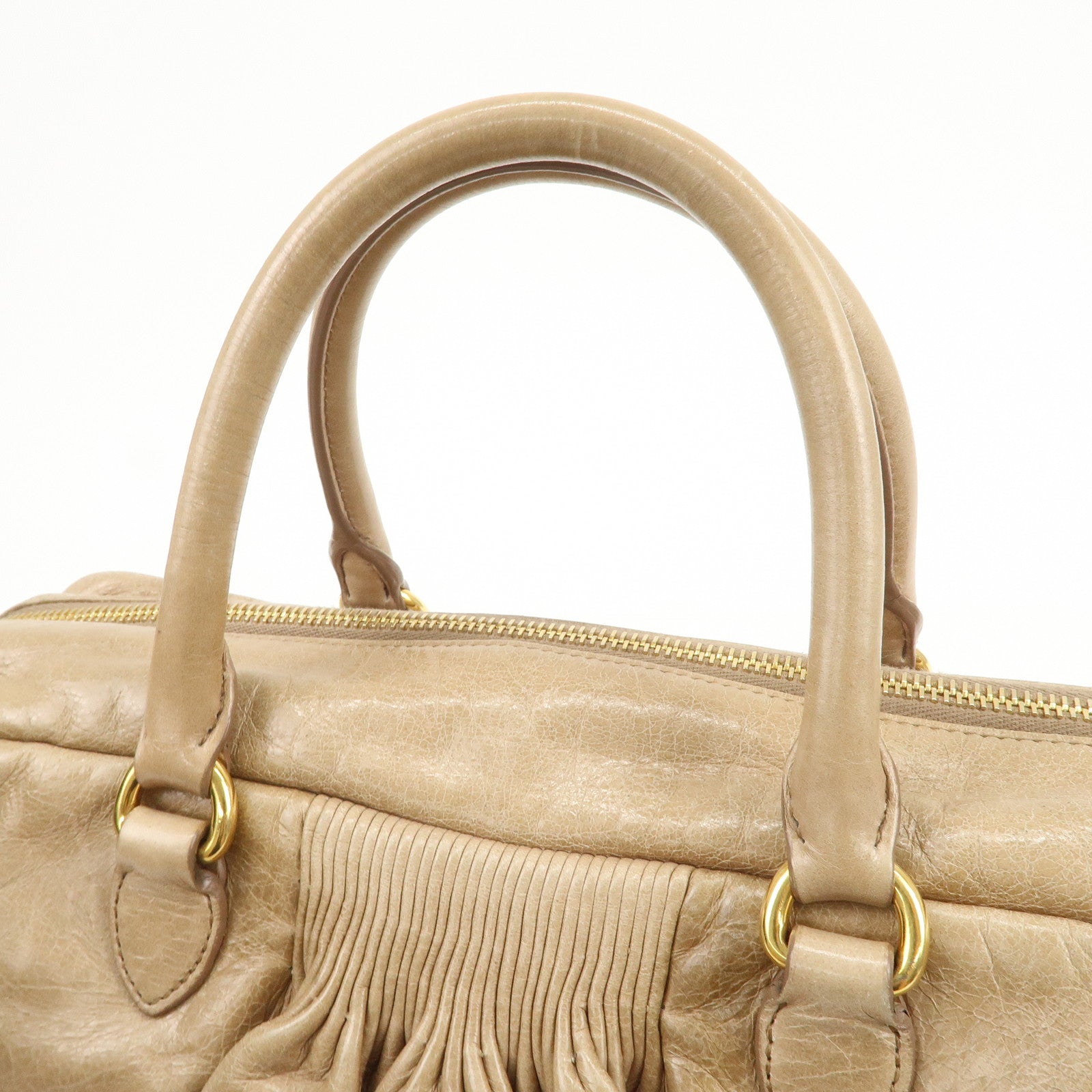 MIU MIU Leather 2Way Bag Hand Bag Shoulder Bag Light Brown RL0048