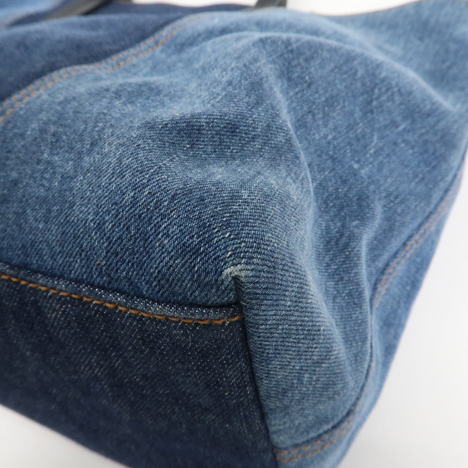 MIU MIU Leather Denim Tote Bag Shoulder Bag Navy 5BG024 Used