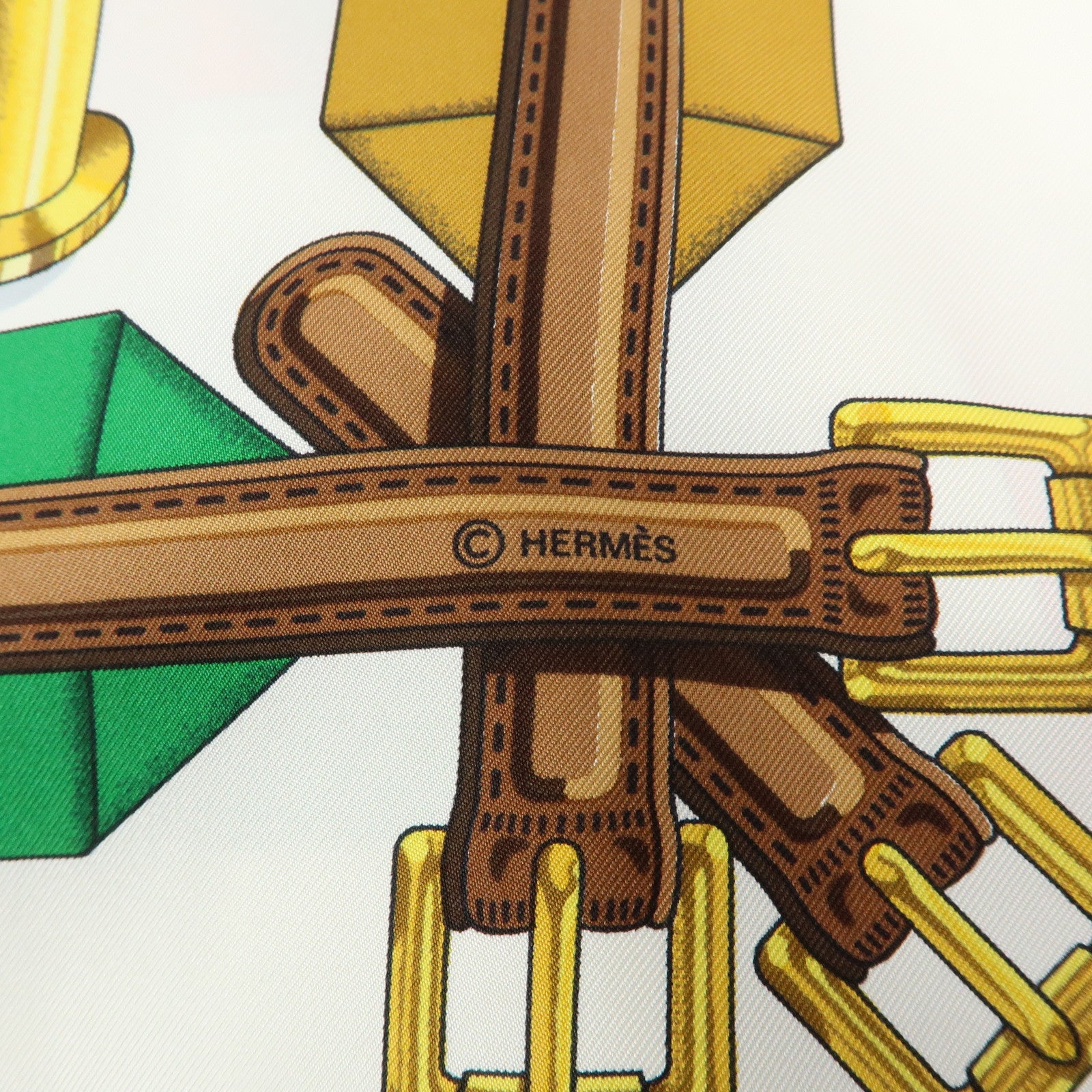HERMES Carre 90 Silk 100% J.METZ Les Sangles Scarf Blue Green Red