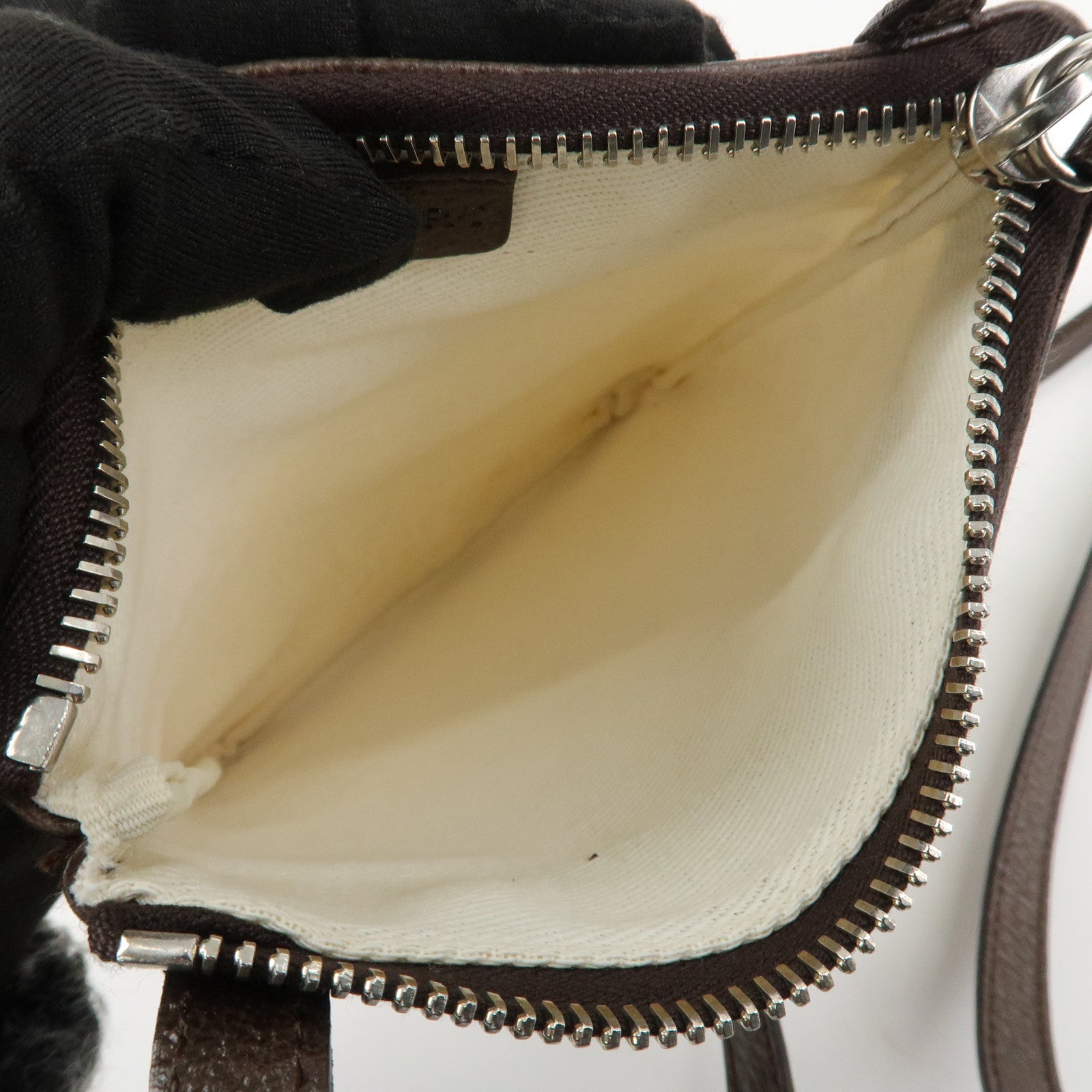 BVLGARI Logo Mania Leather Canvas Shoulder Bag Beige Dark Brown Used