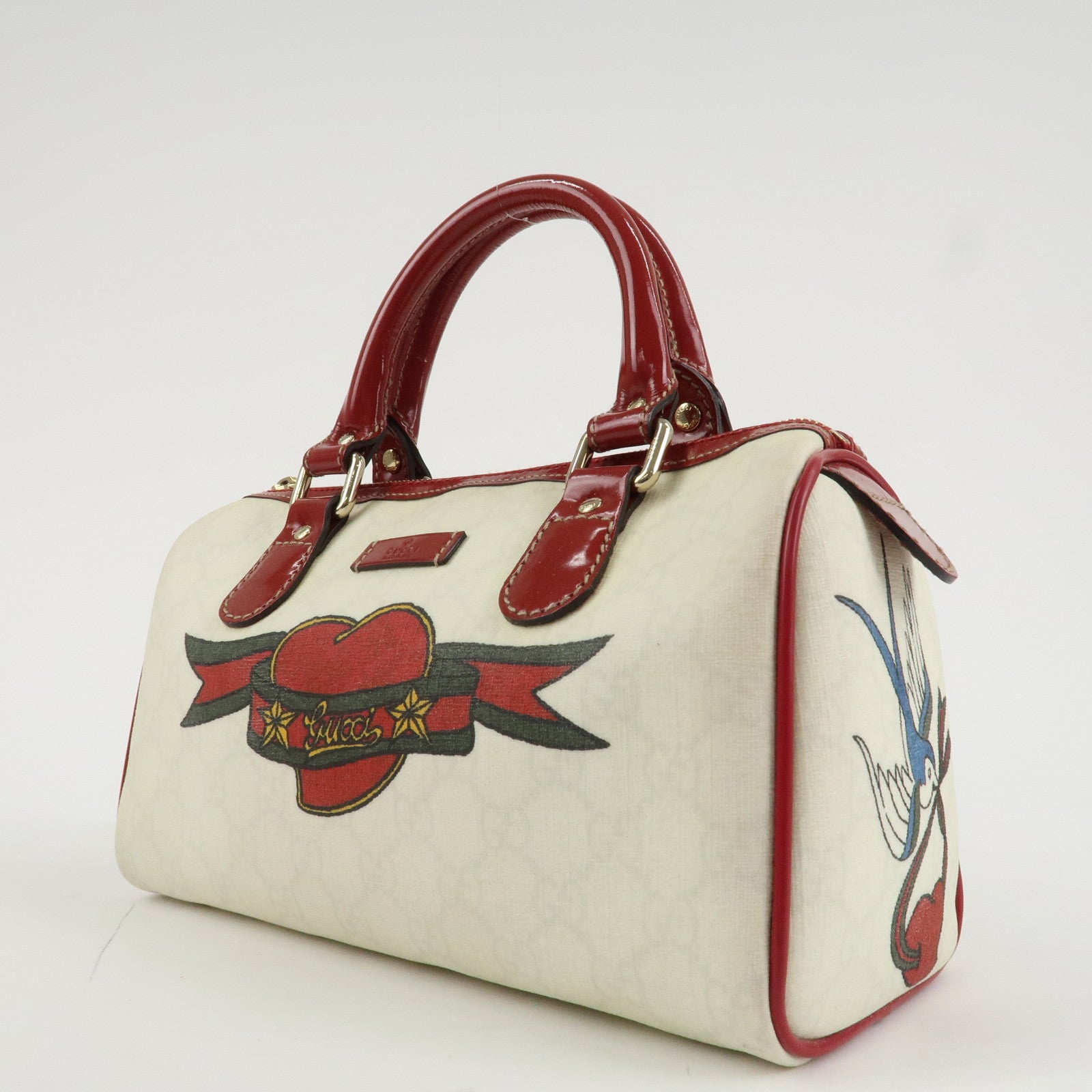GUCCI Joyline GG Supreme Leather Mini Boston Bag White Red 190257 Used