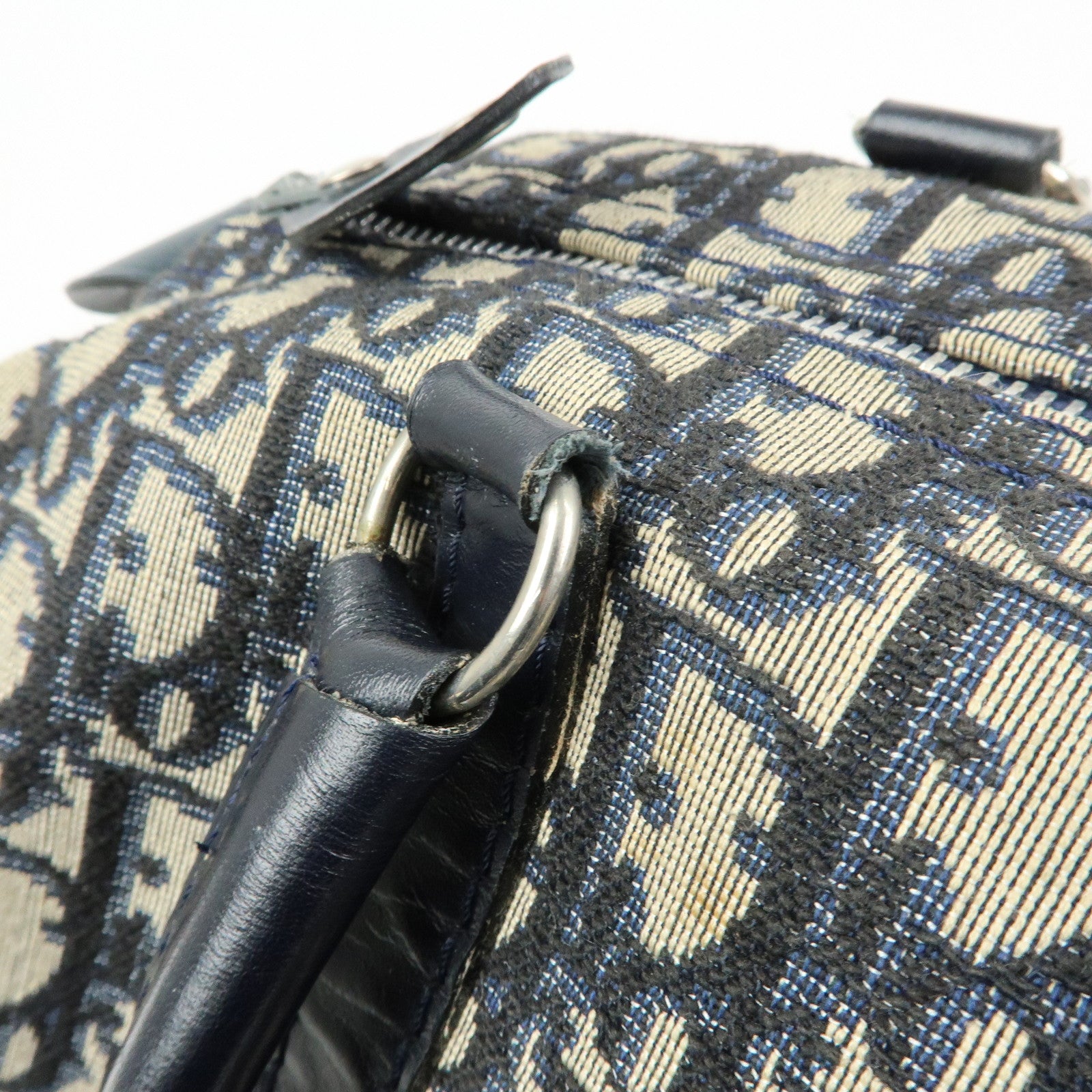 Christian Dior Trotter Jacquard Leather Boston Bag Hand Bag Navy