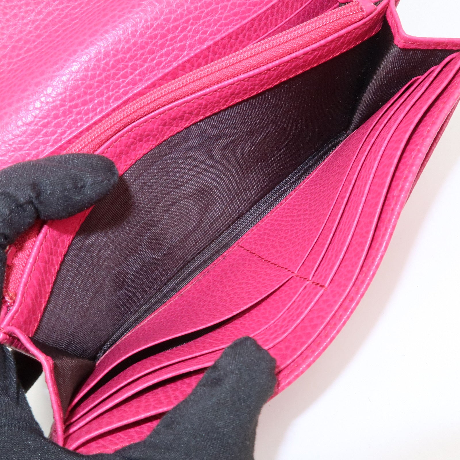 GUCCI Swing Logo Leather Flap Long Wallet Pink 354496