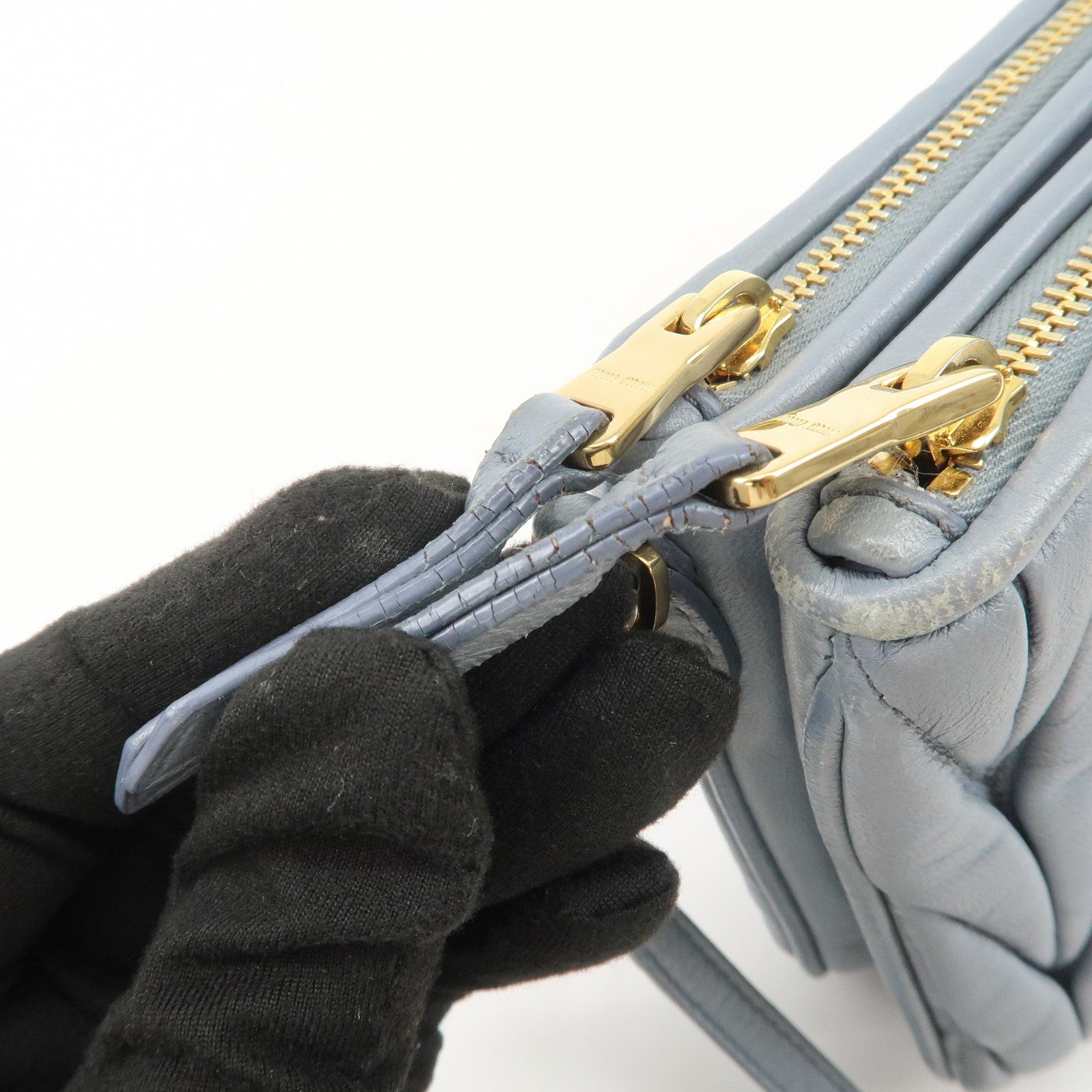 MIU MIU Matelasse Nappa Leather Shoulder Bag Light Blue 5BH057