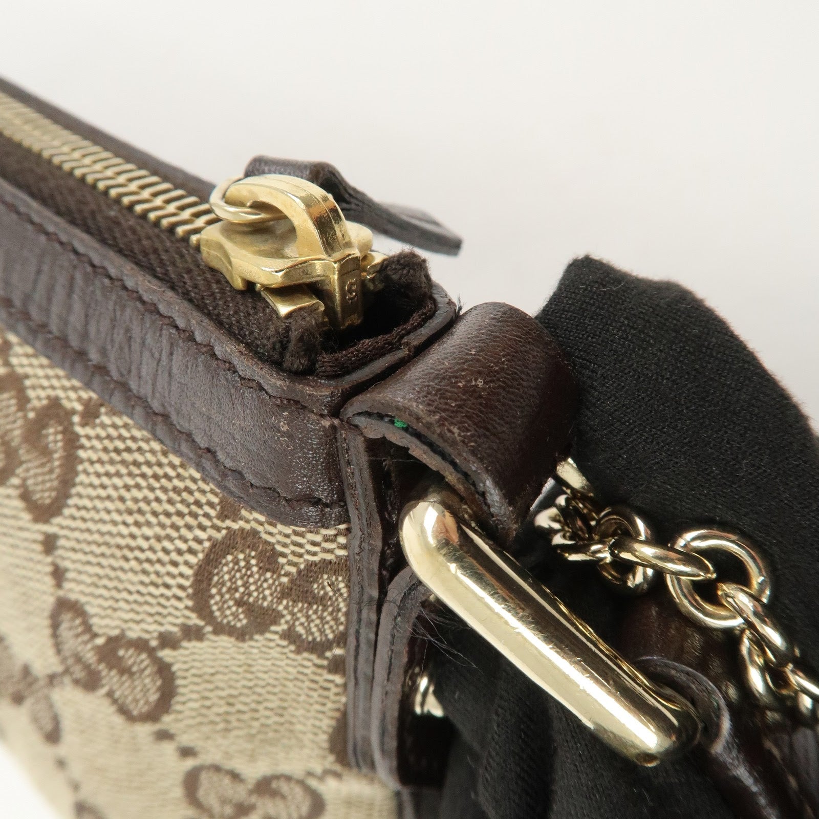 GUCCI Sherry GG Canvas Leather Pouch Cosmetic Pouch Brown 152507