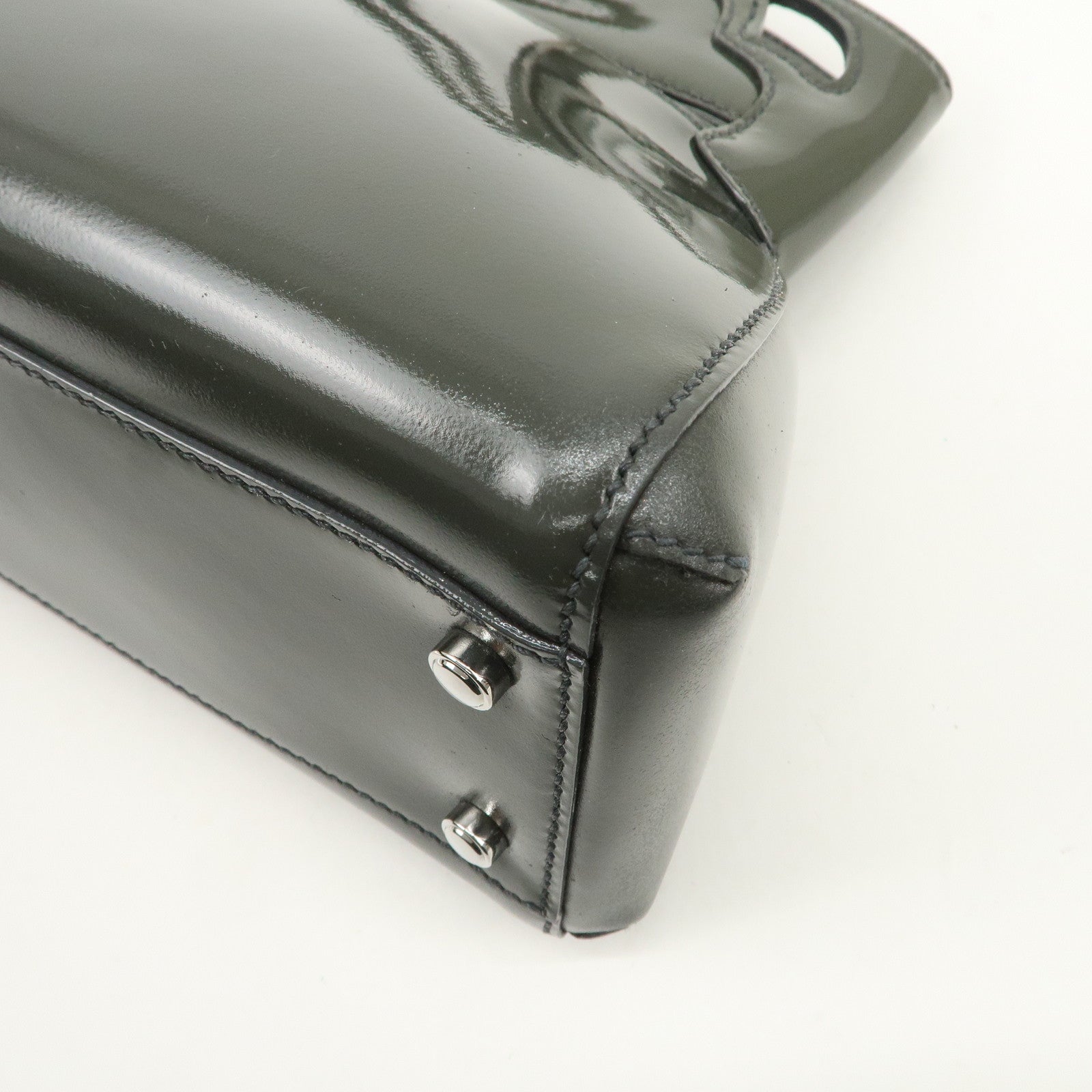 Cartier Marcello Patent Leather Tote Bag Hand Bag Khaki Used