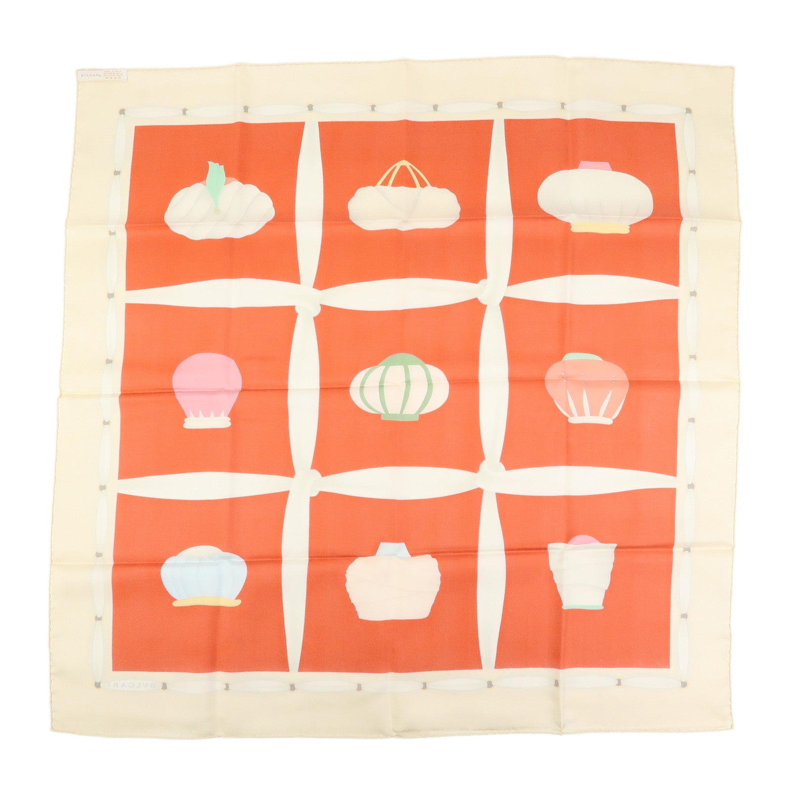 BVLGARI Silk 100% Scarf Topkapi Keffiyeh Red Beige