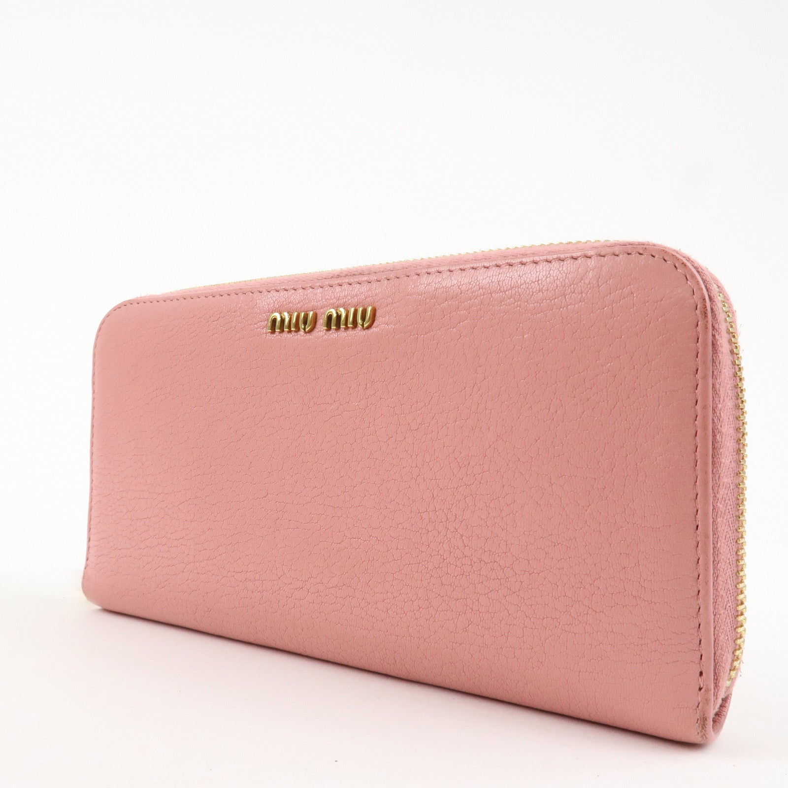 MIU MIU Leather Round Zippy Wallet Long Wallet Pink 5ML506 Used