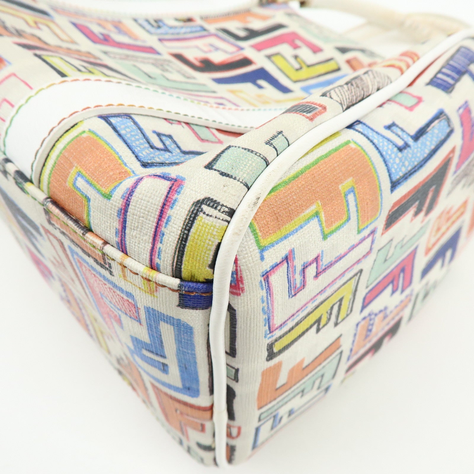 FENDI Zucca PVC Canvas Leather Boston Bag White Multicolor 8BL068